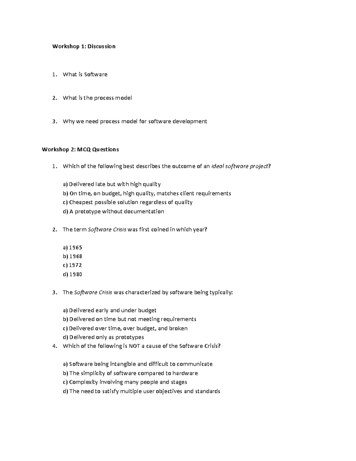 Workshop Notes: Software Development & Process Models - Studocu