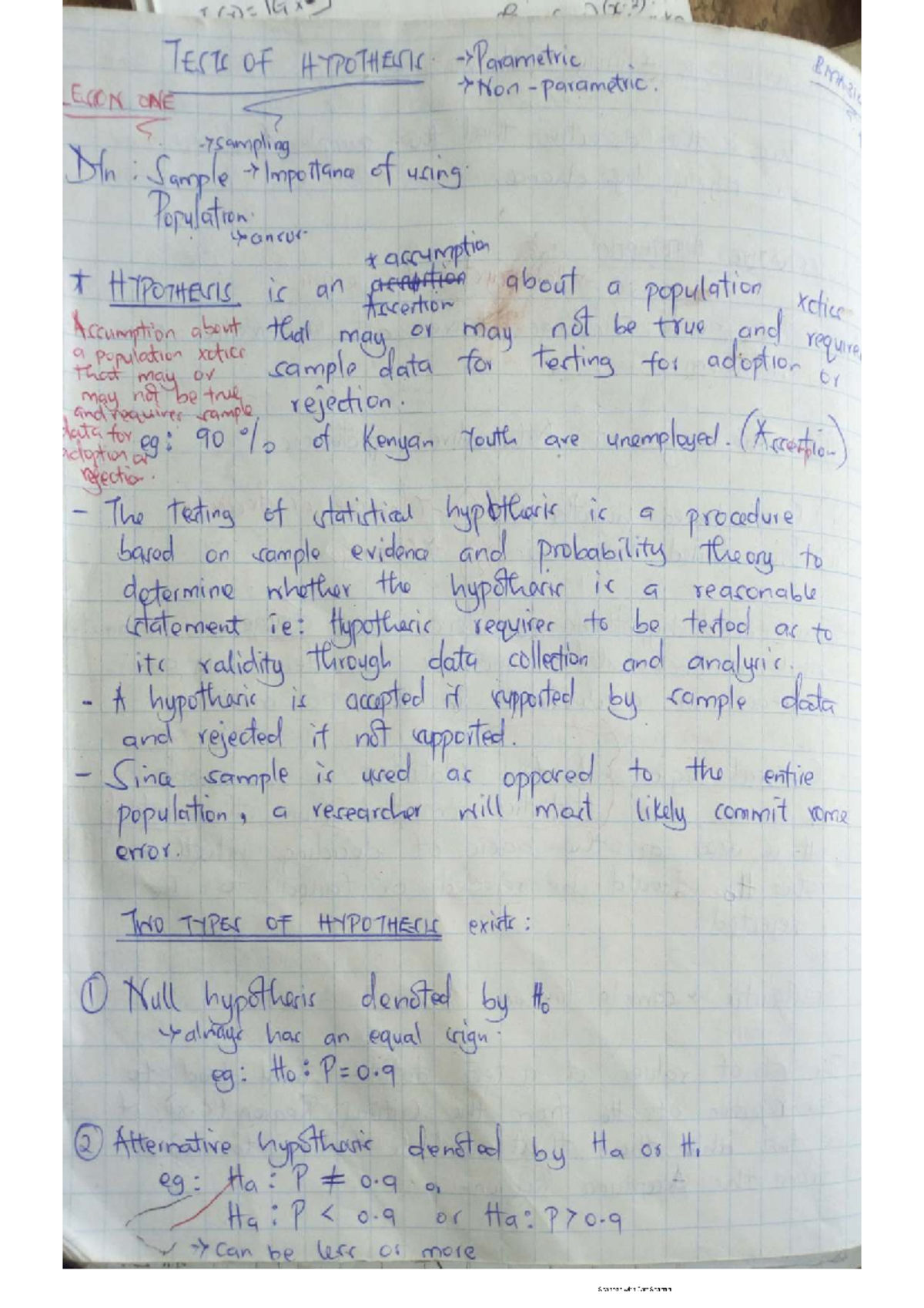 Test of Hypothesis Notes: Parametric & Non-Parametric Methods - Studocu