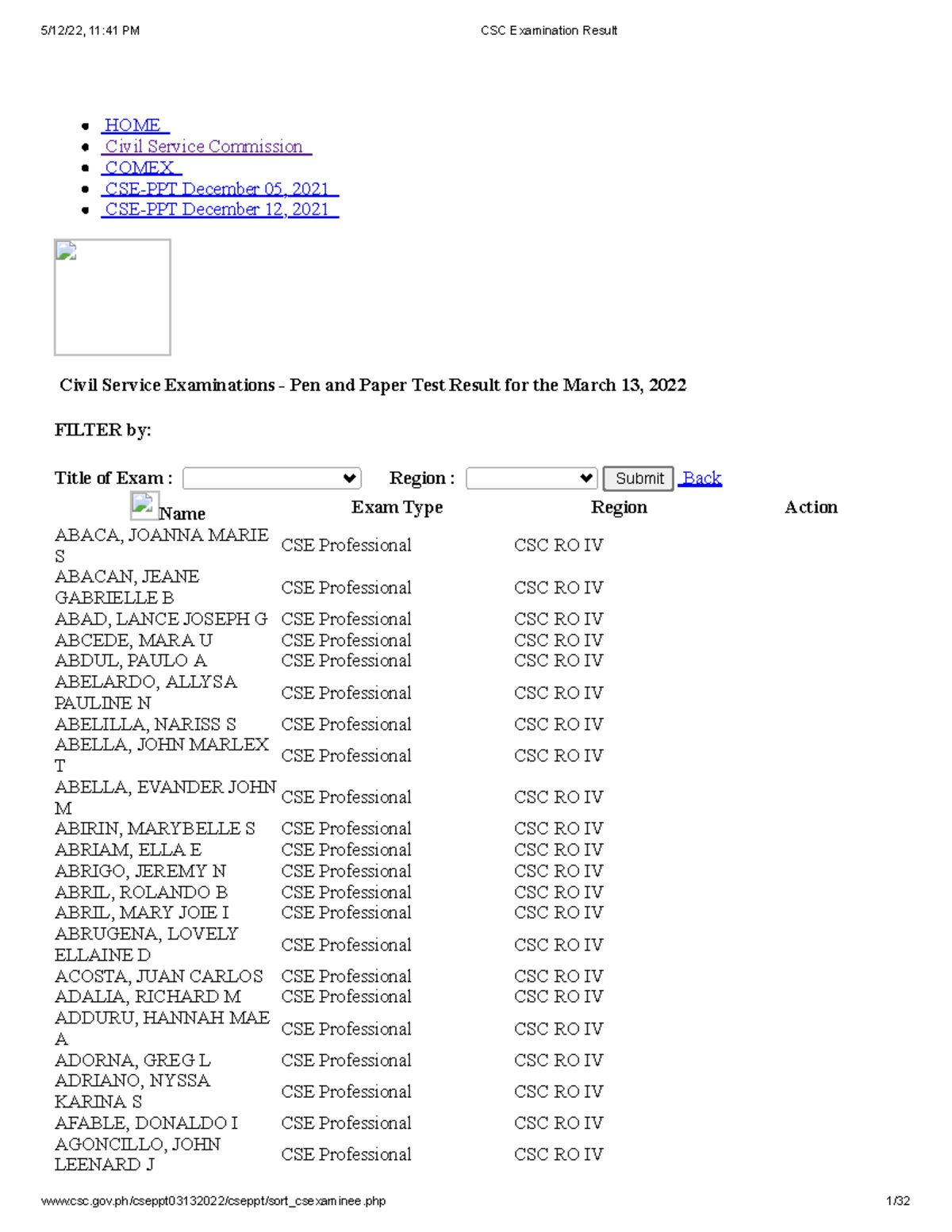 CSC CSE Professional Exam Results - March 13, 2022 - Studocu