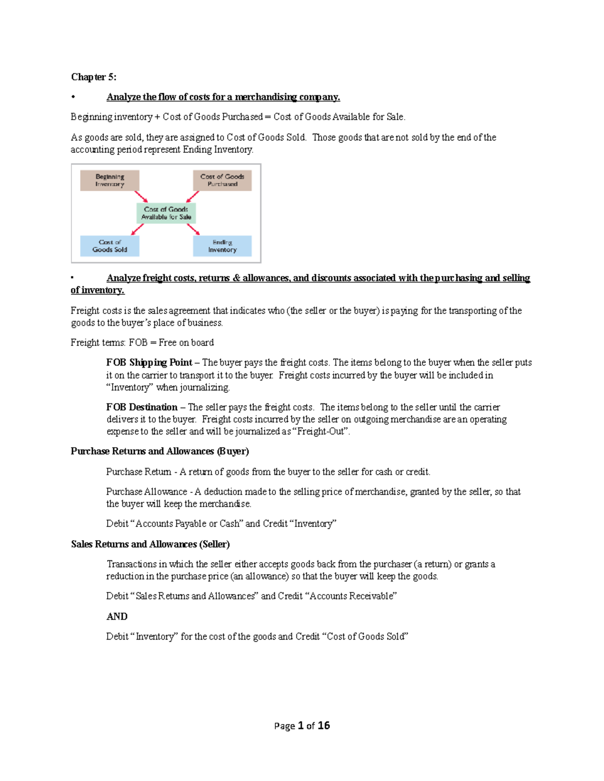 ACCT 2101 Exam 2 Detailed Study Guide on Inventory & Financial Controls ...