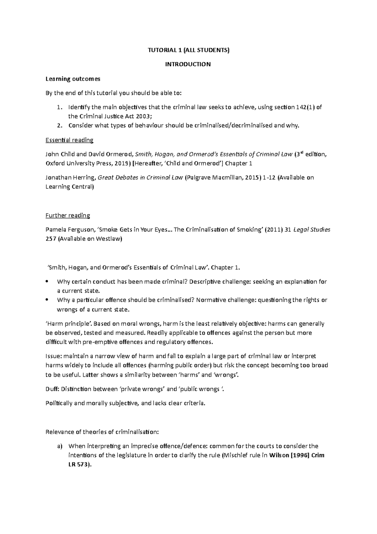 Criminal Law Tutorial 1: Introduction to Key Concepts and Theories ...