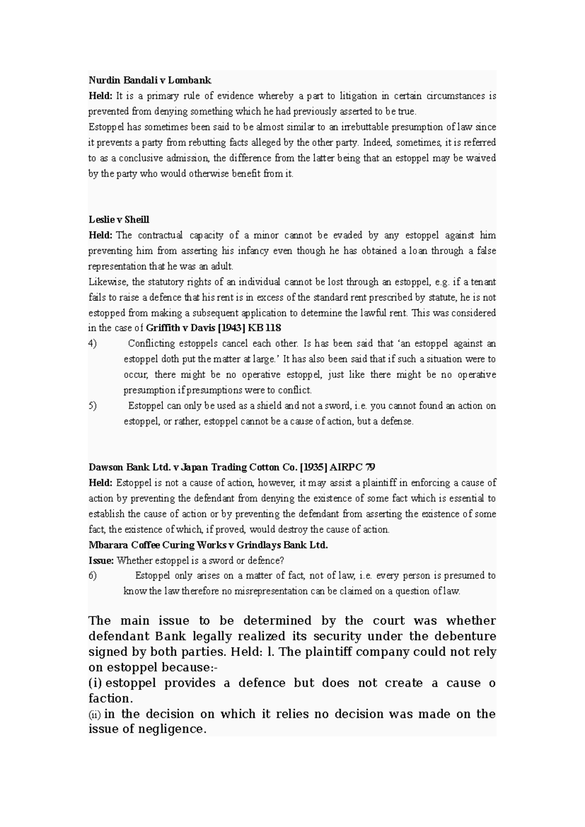 Evidence CW 2: Estoppel Principles and Case Summaries - Studocu