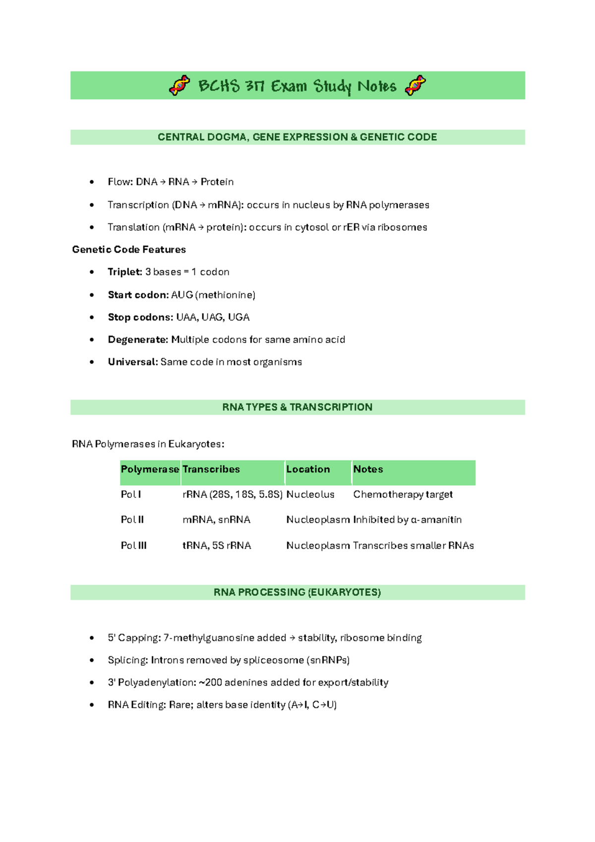 BCHS 317 Final Exam Study Notes: Central Dogma & Gene Expression - Studocu