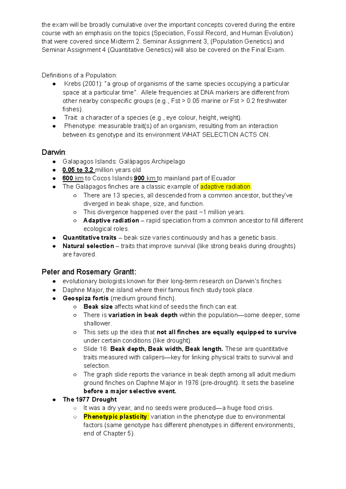BIOL2400 Final Exam Notes: Key Concepts in Evolution and Speciation ...