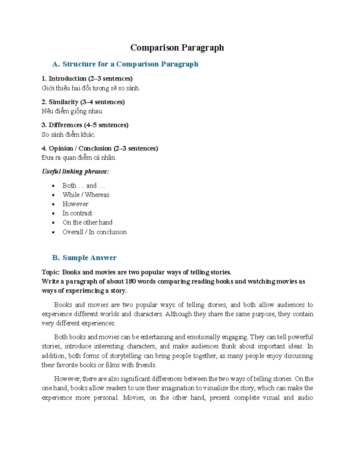 Comparison Paragraph Topics: Books vs. Movies Analysis - Studocu
