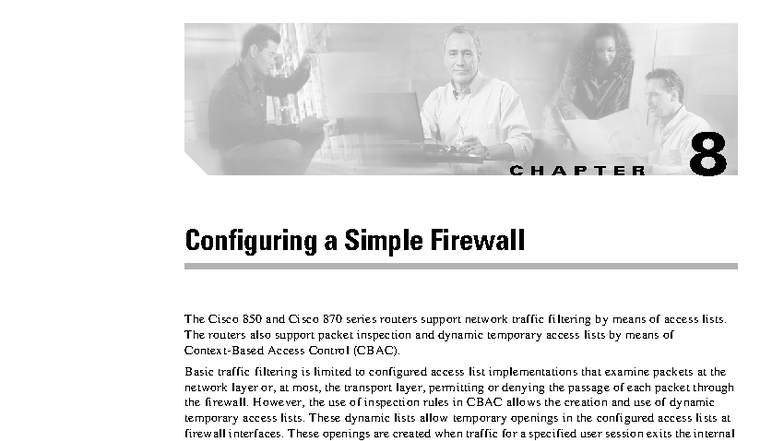 Chapter 8: Configuring a Simple Firewall on Cisco 850/870 Series - Studocu