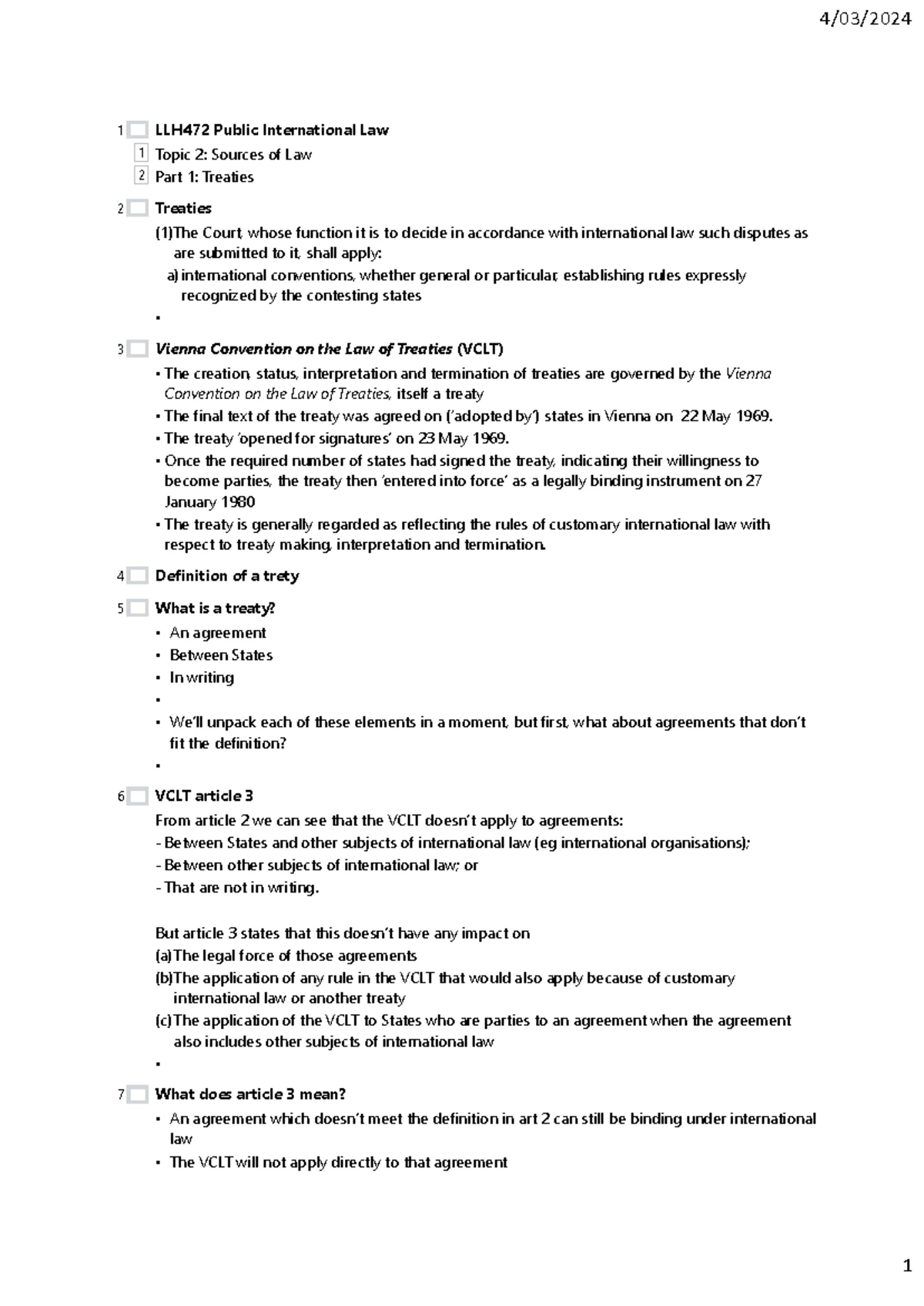 LLH472 Week 1: Intro to Public International Law Overview and Key ...