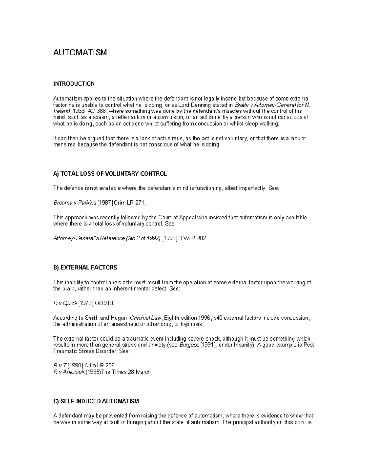 Automatism - AUTOMATISM INTRODUCTION Automatism applies to the ...