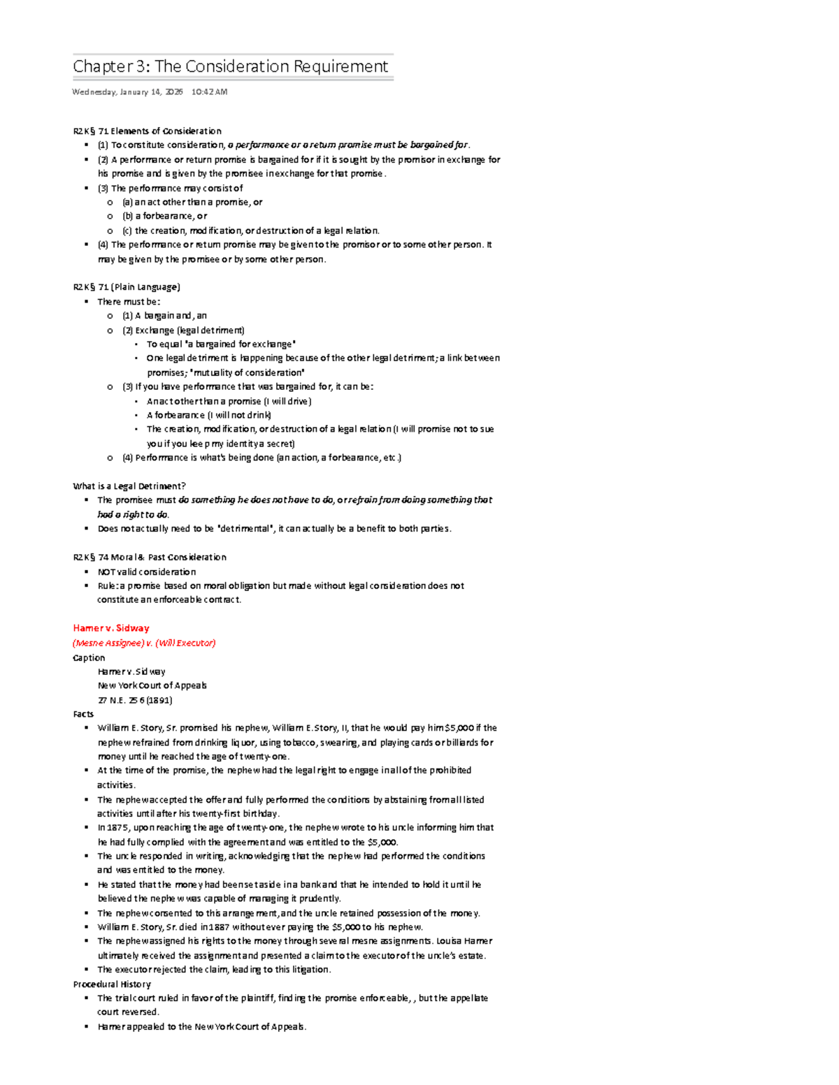 Contracts R2K 71: Chapter 3 - The Consideration Requirement - Studocu