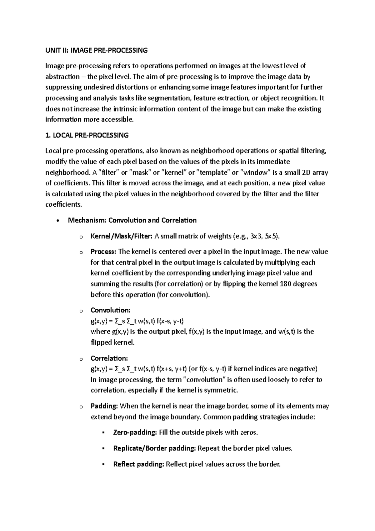 UNIT II: IMAGE PROCESSING NOTES - LOCAL OPERATIONS & FILTERING - Studocu
