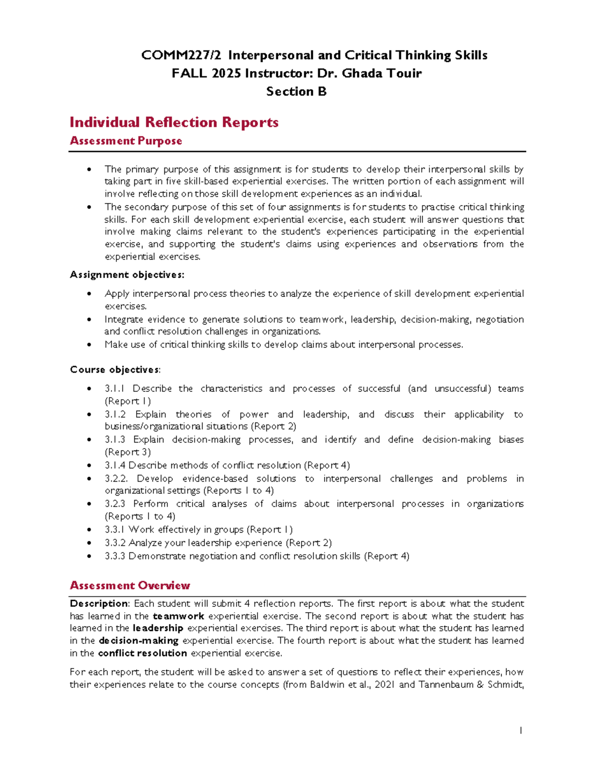 COMM 227 B Individual Reflection Reports Guidelines - F2025 - Studocu