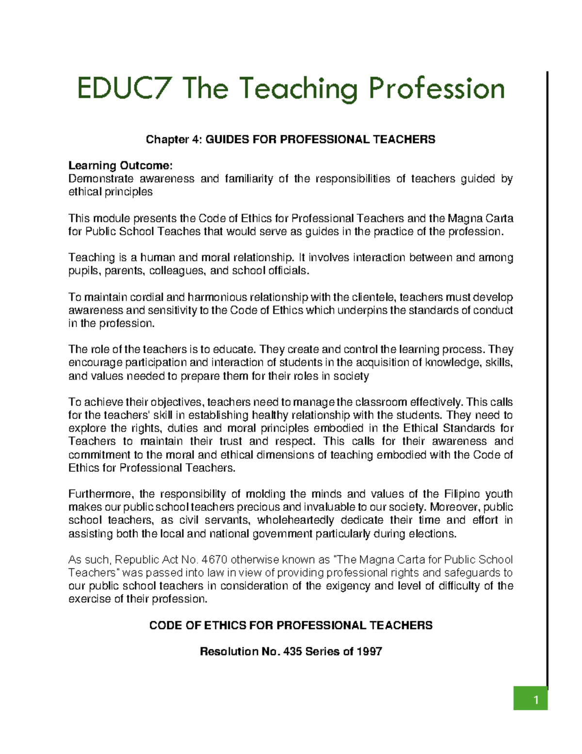 EDUC7 IV Guides for the Professional Teachers - EDUC7 The Teaching ...