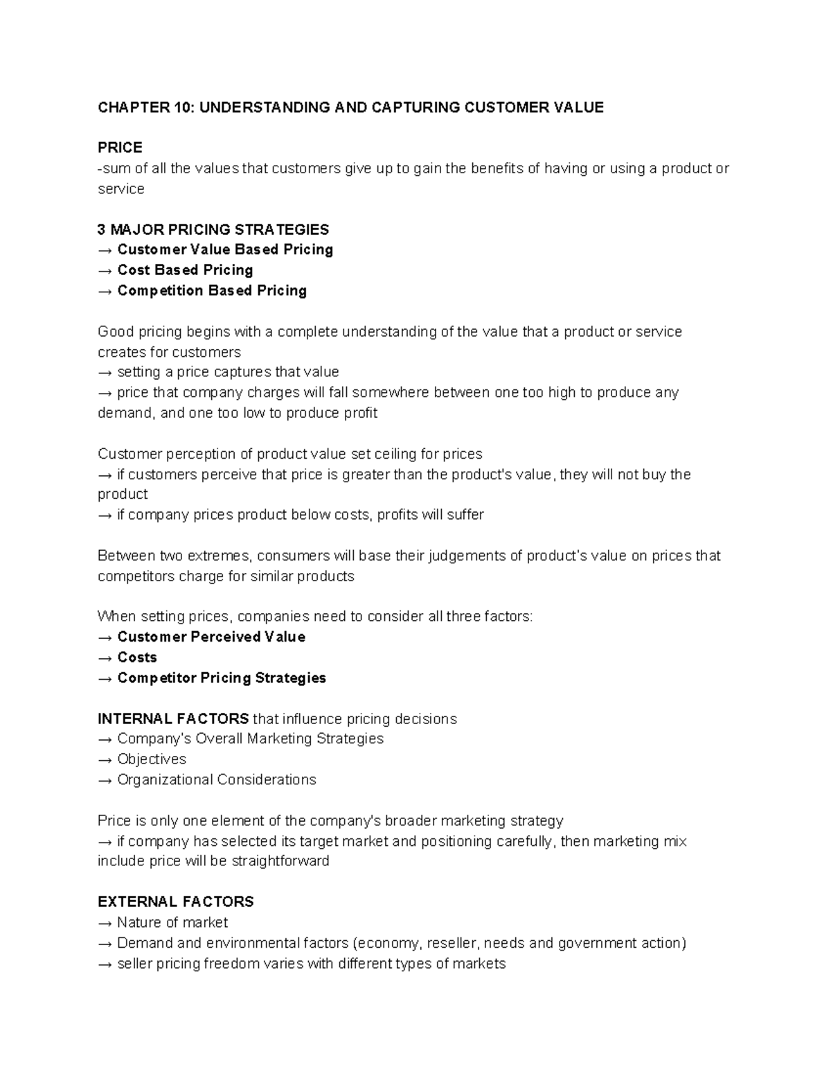 Chapter 10 - Pricing Strategies: Understanding Customer Value & Costs ...