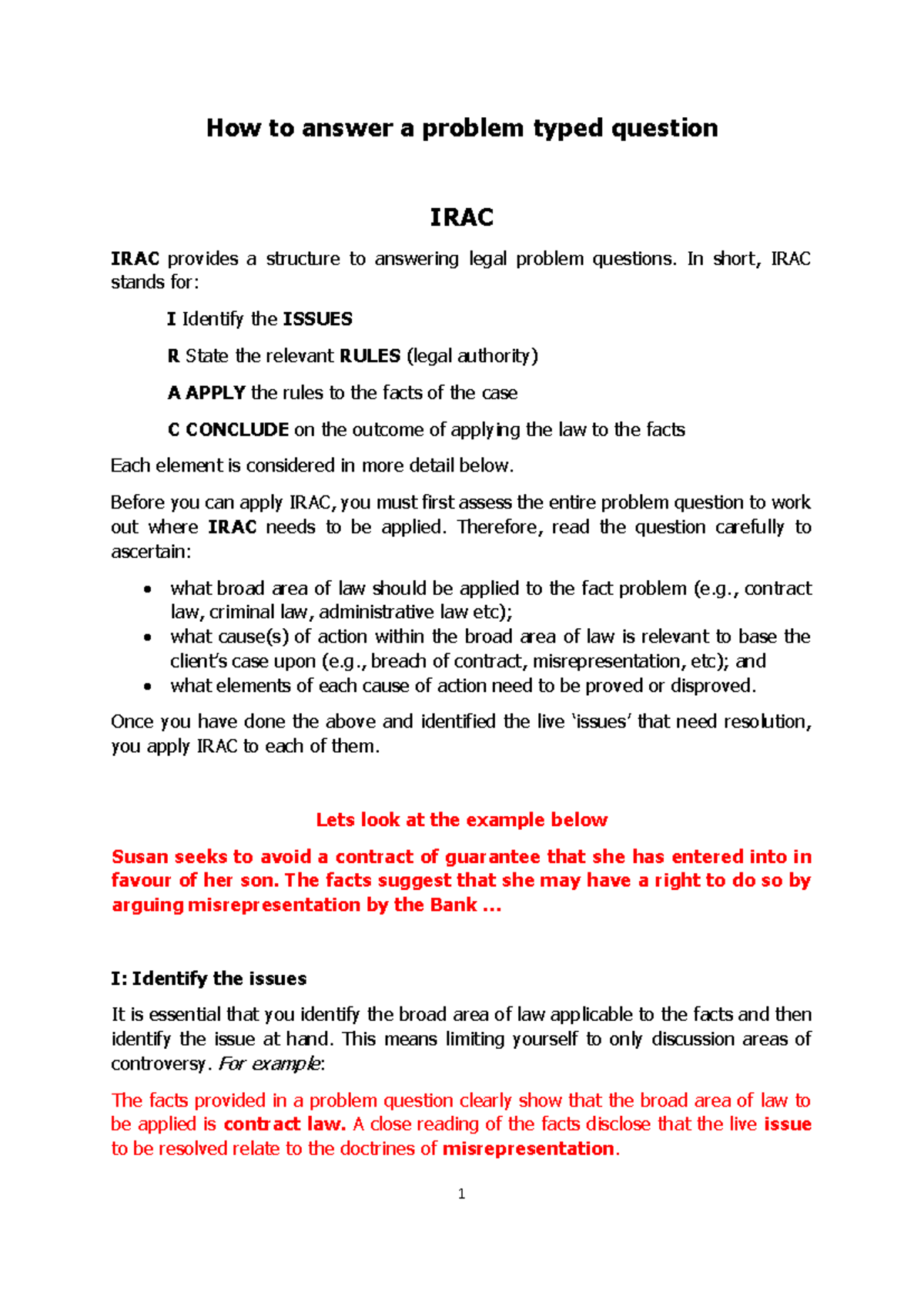 Mastering the IRAC Method: Solving Legal Problem Questions - Studocu
