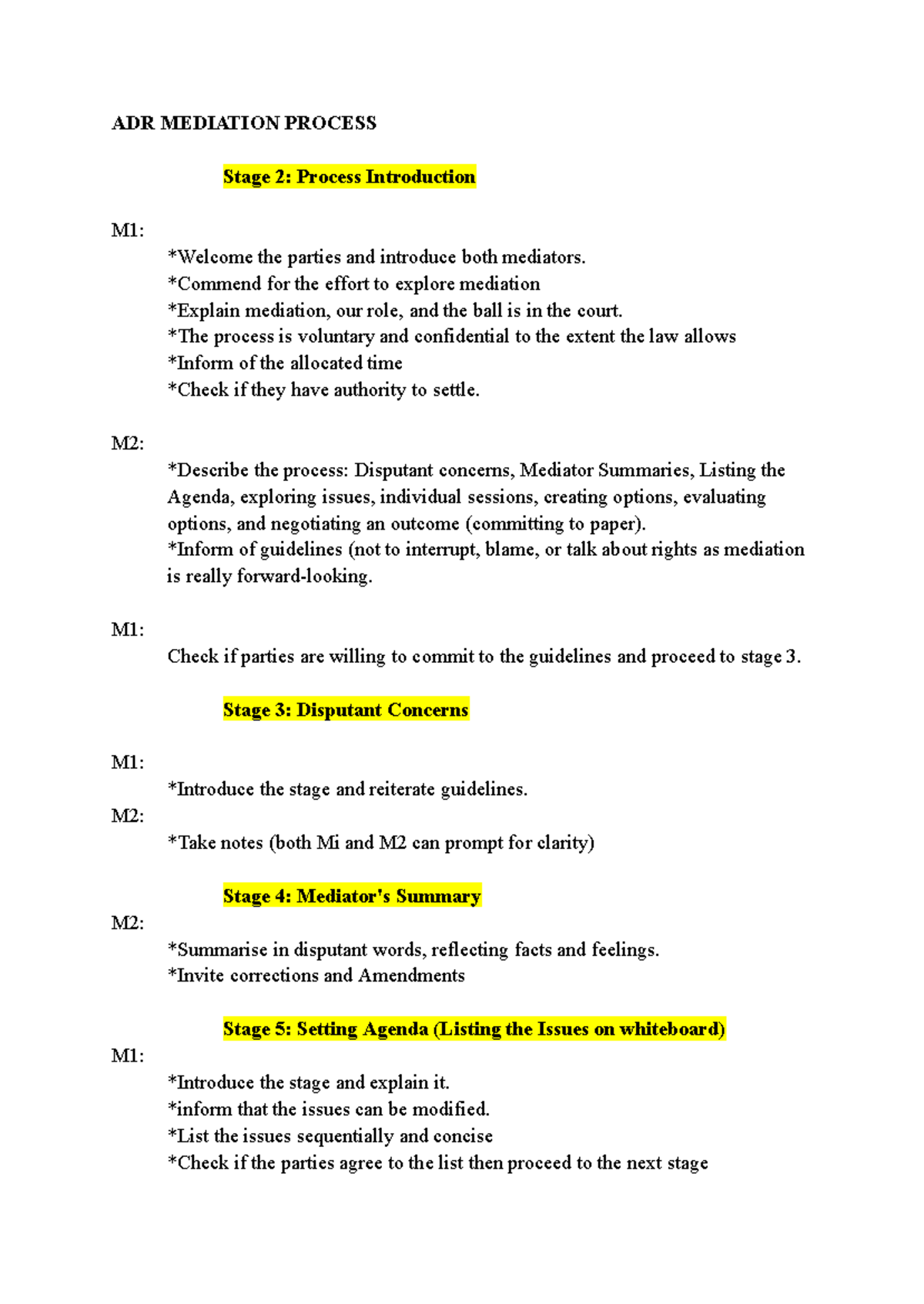 ADR Mediation Process Guide: Stages 2-9 Overview - Studocu