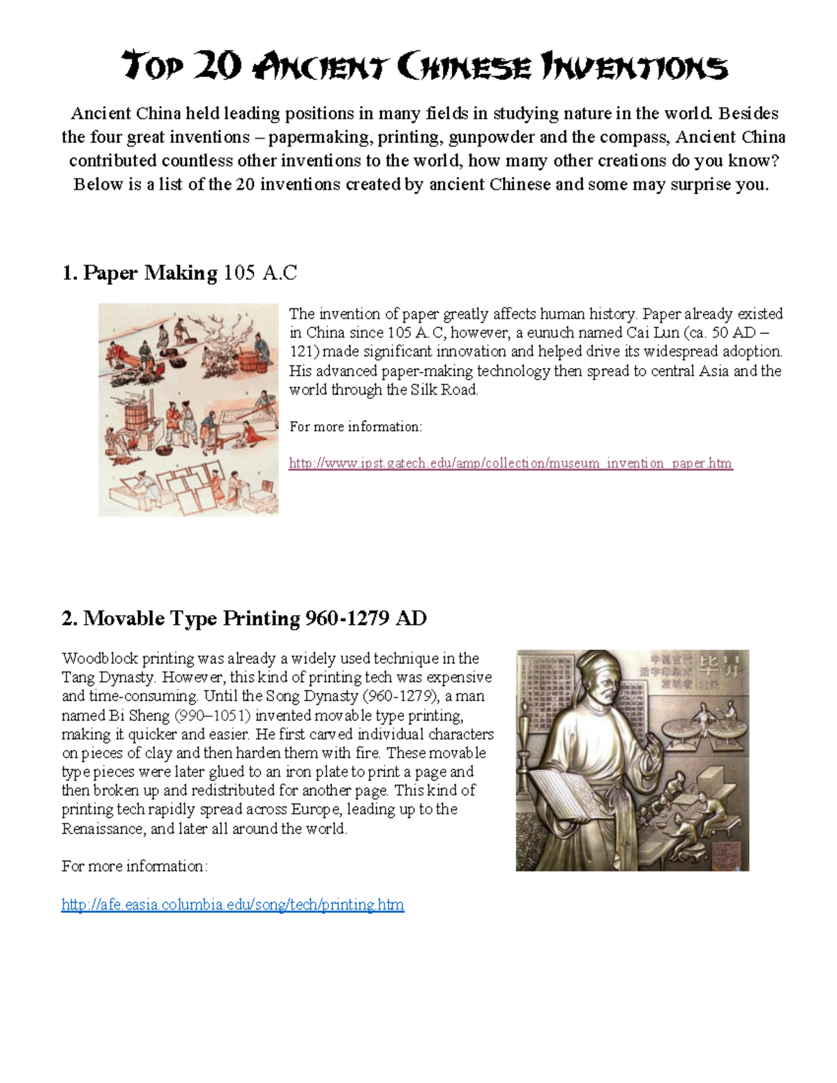 Chinese Inventions - Top 20 Ancient Chinese Inventions Ancient China ...