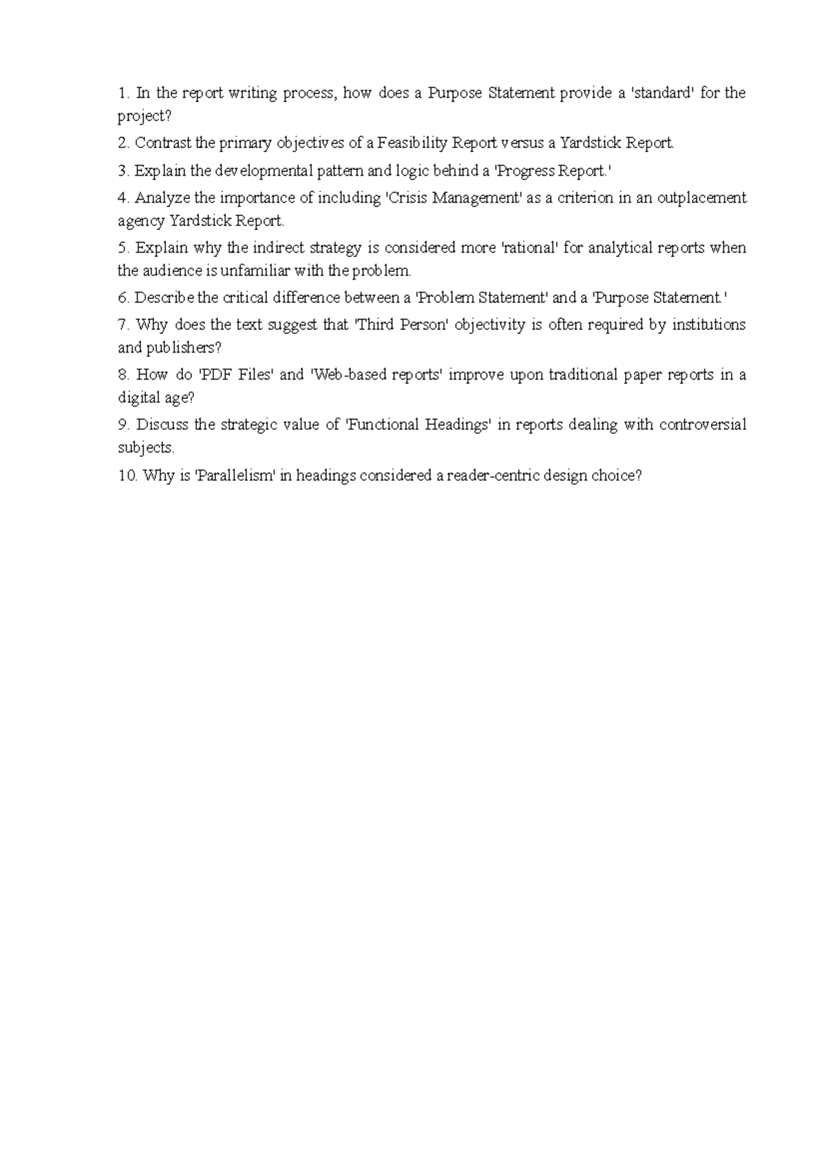 Chapter 9 - Practice Questions on Report Writing Techniques - Studocu