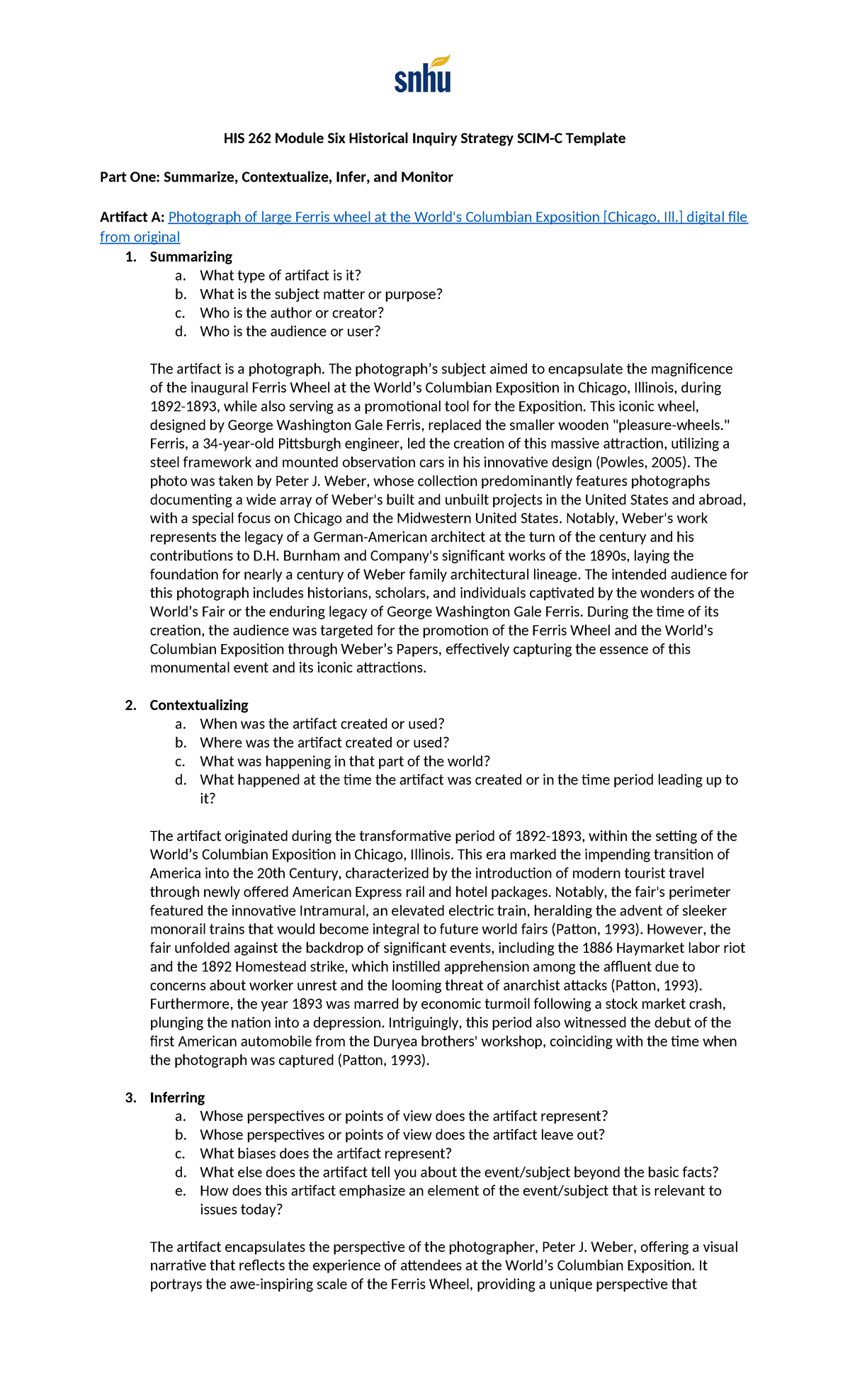 HIS 262 Module Six Historical Inquiry: SCIM-C Template Analysis - Studocu