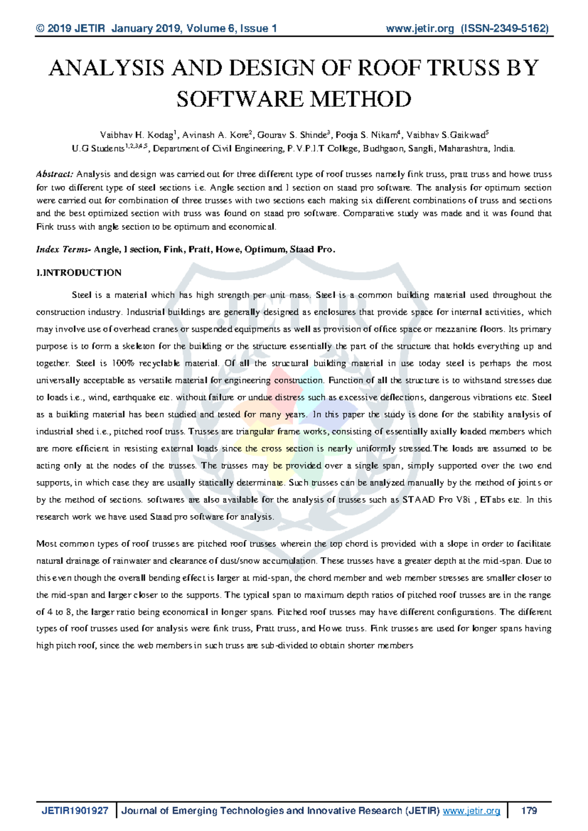 Analysis and Design of Roof Trusses Using STAAD Pro - JETIR1901927 ...