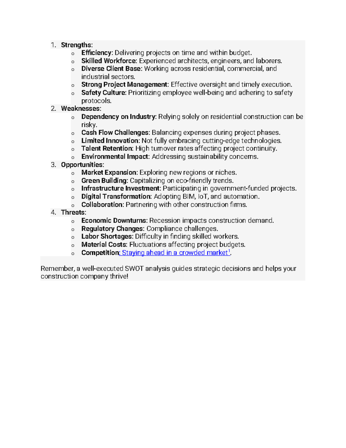SWOT-analysis - bbb - Strengths: o Efficiency: Delivering projects on ...