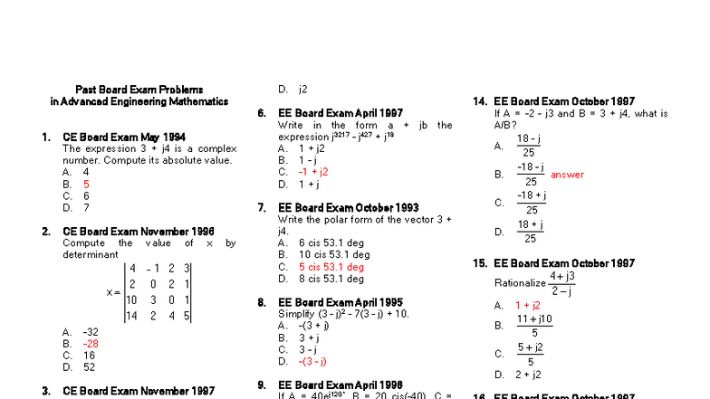Past Board Exam Problems In Advanced Engineering Mathematics 1 Ce