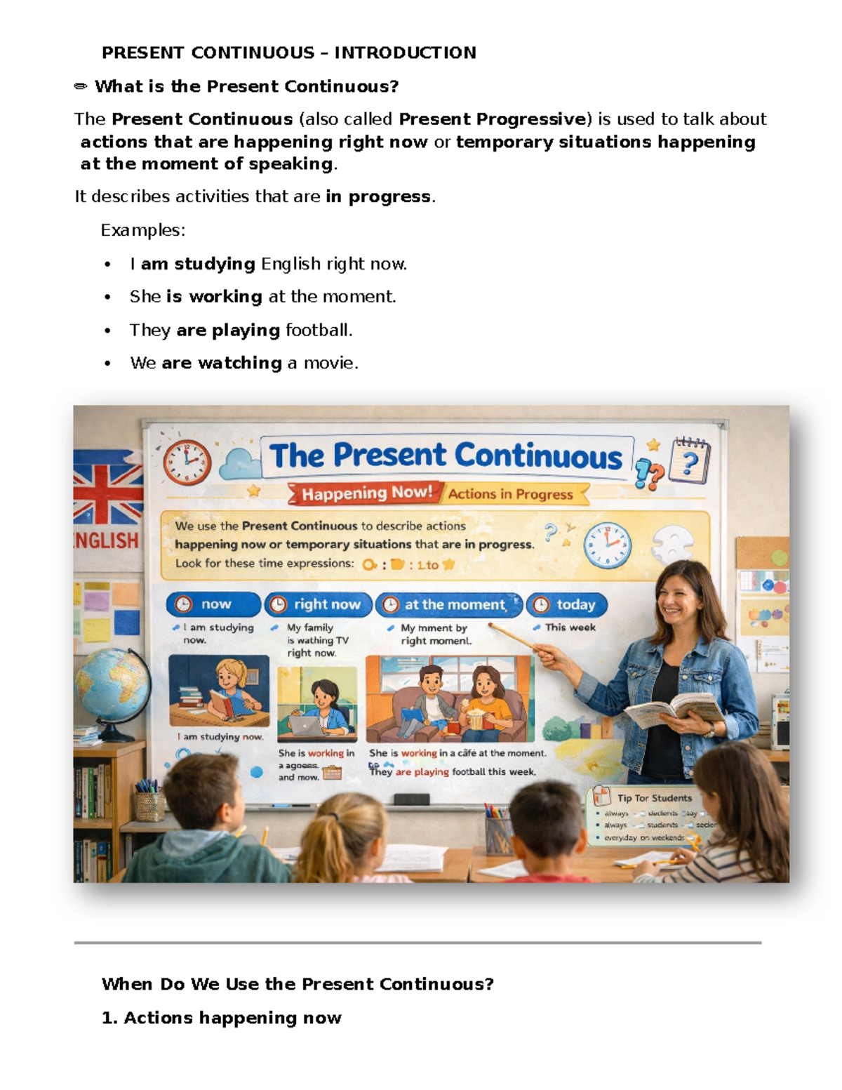 📘 Present Continuous: Introduction & Usage Guide - Studocu