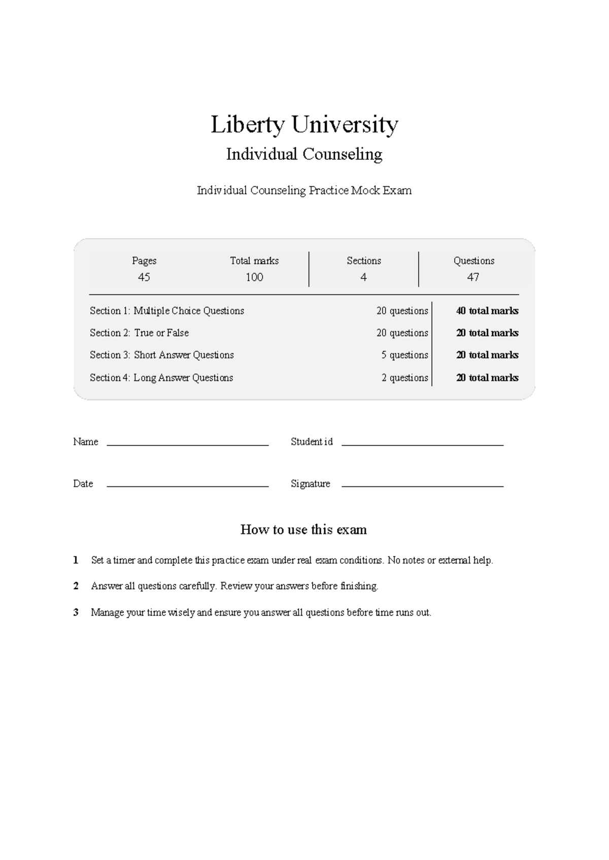 COUC 505 Individual Counseling Practice Mock Exam 2026 - Studocu