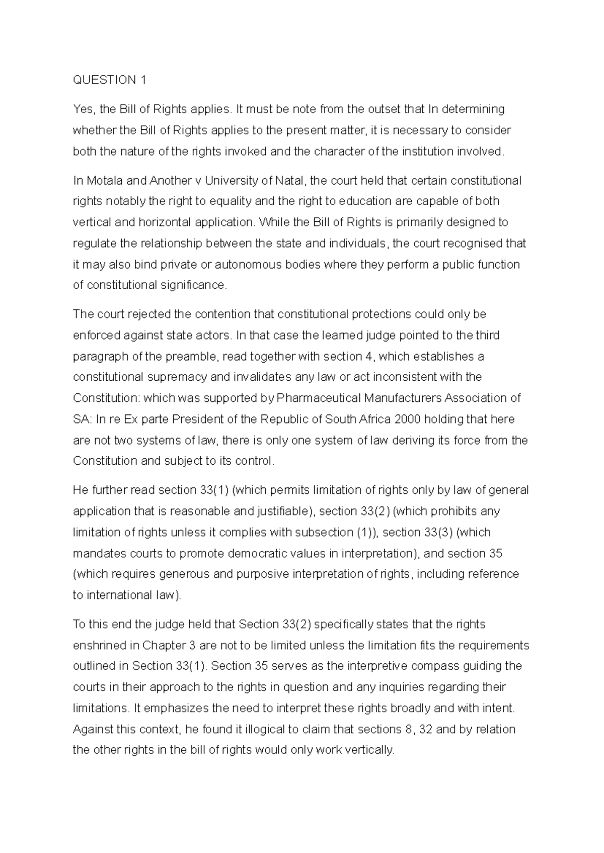ITL 101: Bill of Rights Application and Locus Standi Notes - Studocu