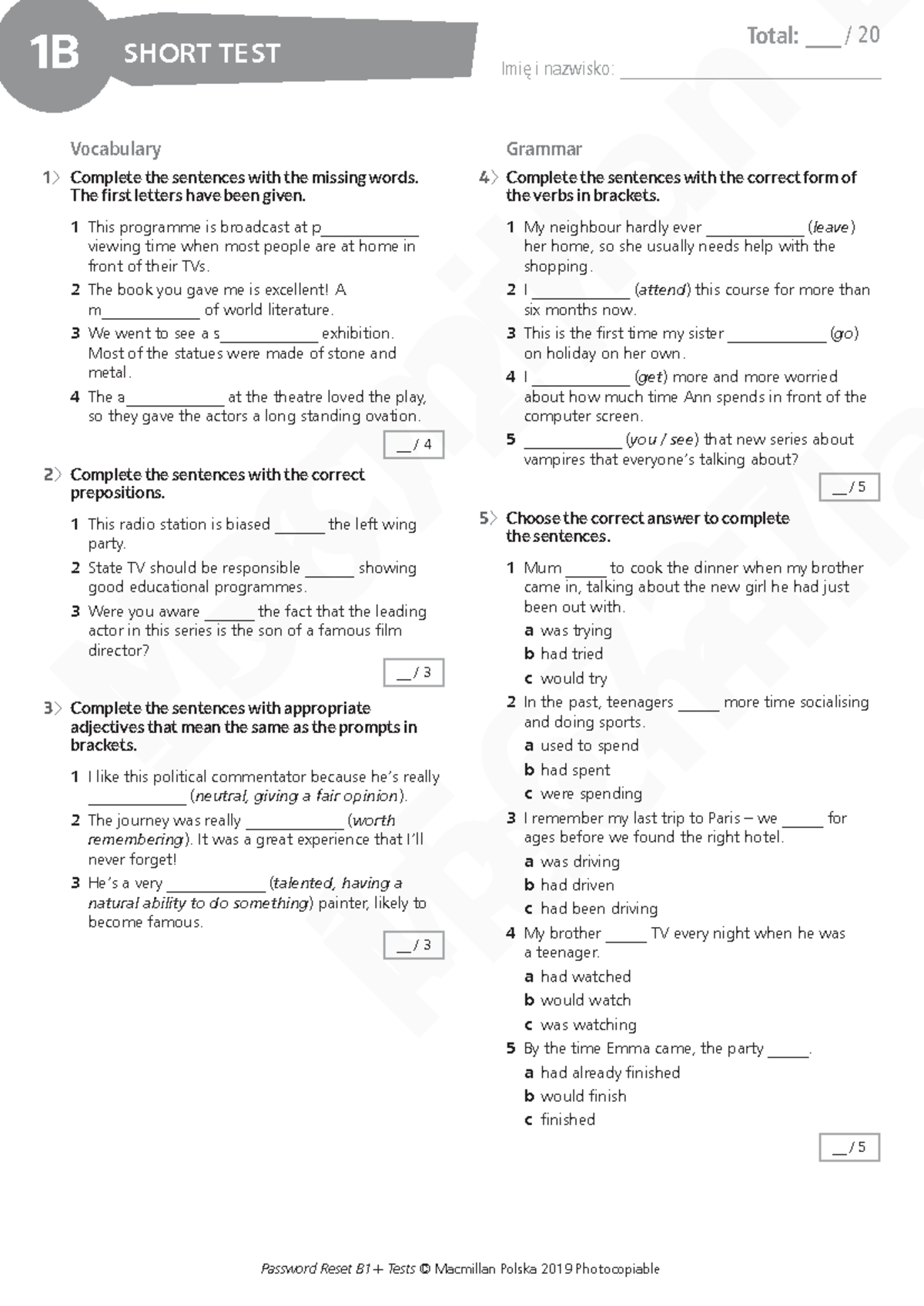 B2 ST 1B - Short Test Answers and Vocabulary Practice - Studocu