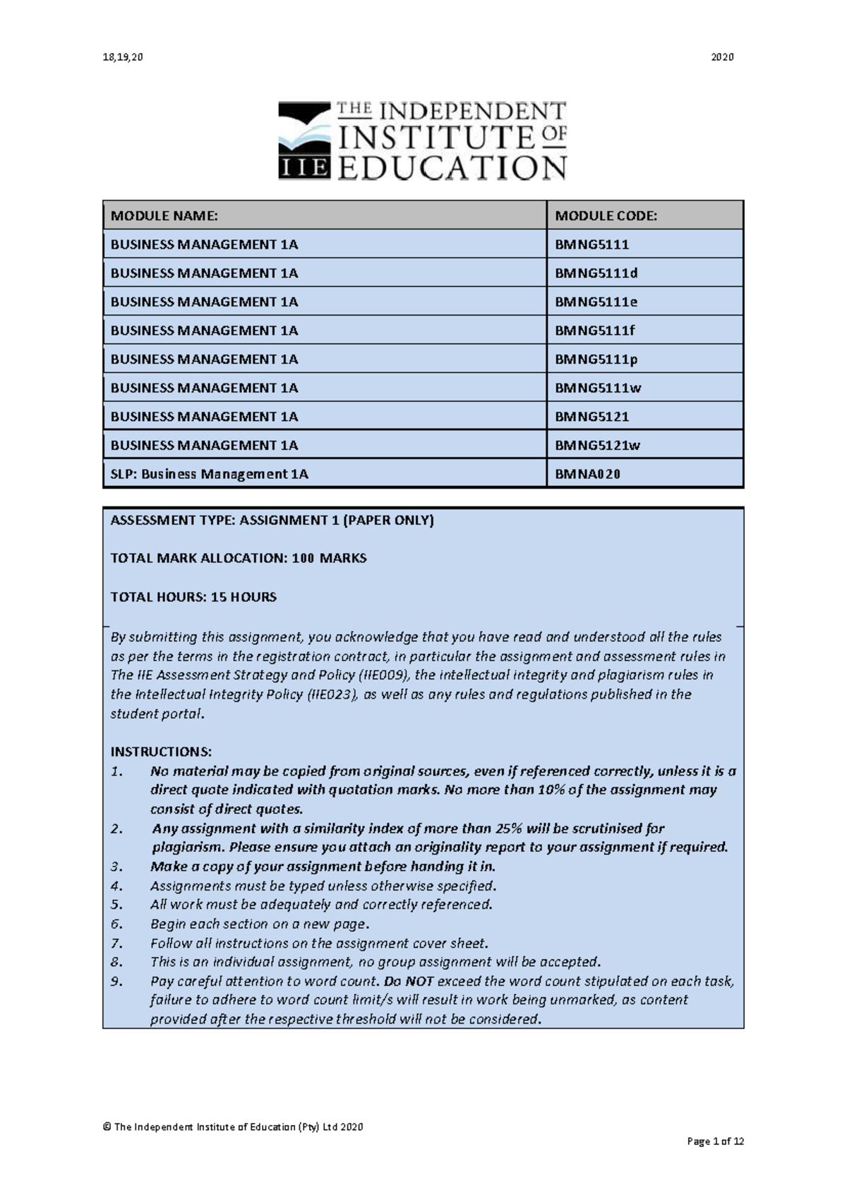 BUSINESS MANAGEMENT ASSIGNMENT ASSIGNMENT TASKE HOME - BMNG5112 ...