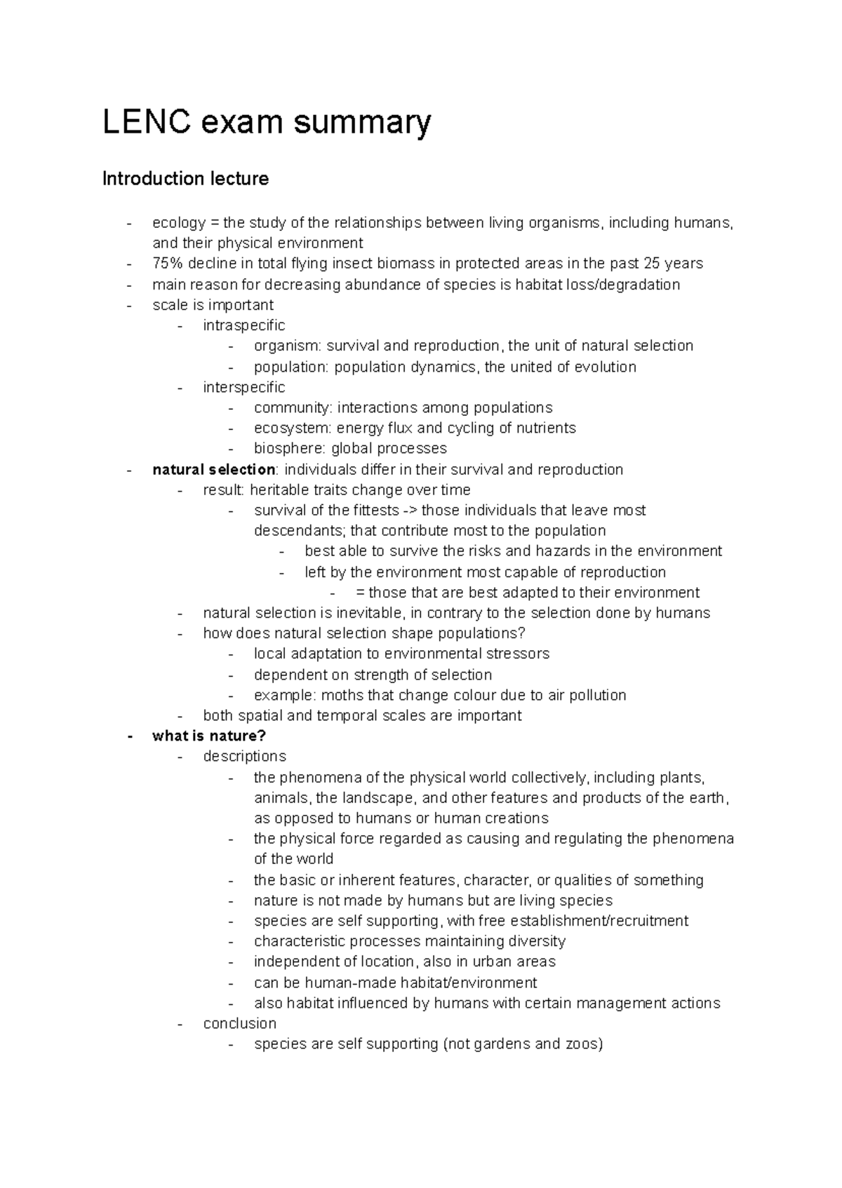 LENC 101: Landscape Ecology & Nature Conservation Exam Summary ...