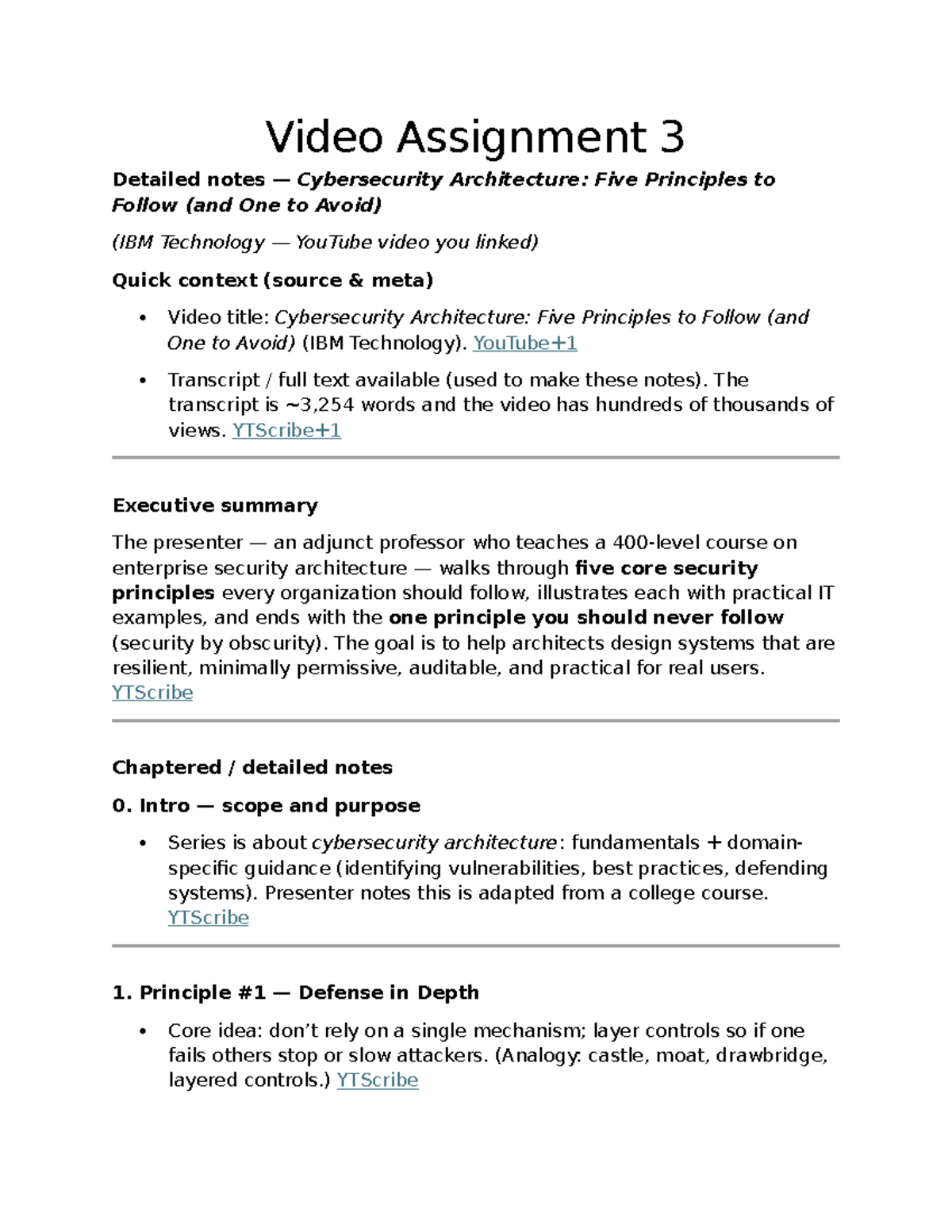 Cybersecurity Architecture Principles: Video Assignment 3 Notes - Studocu