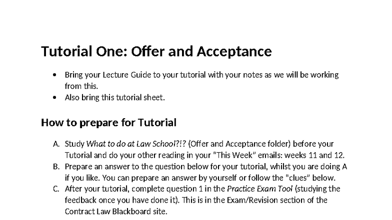 Contract Tutorial 1: Offer and Acceptance Discussion Guide - Studocu