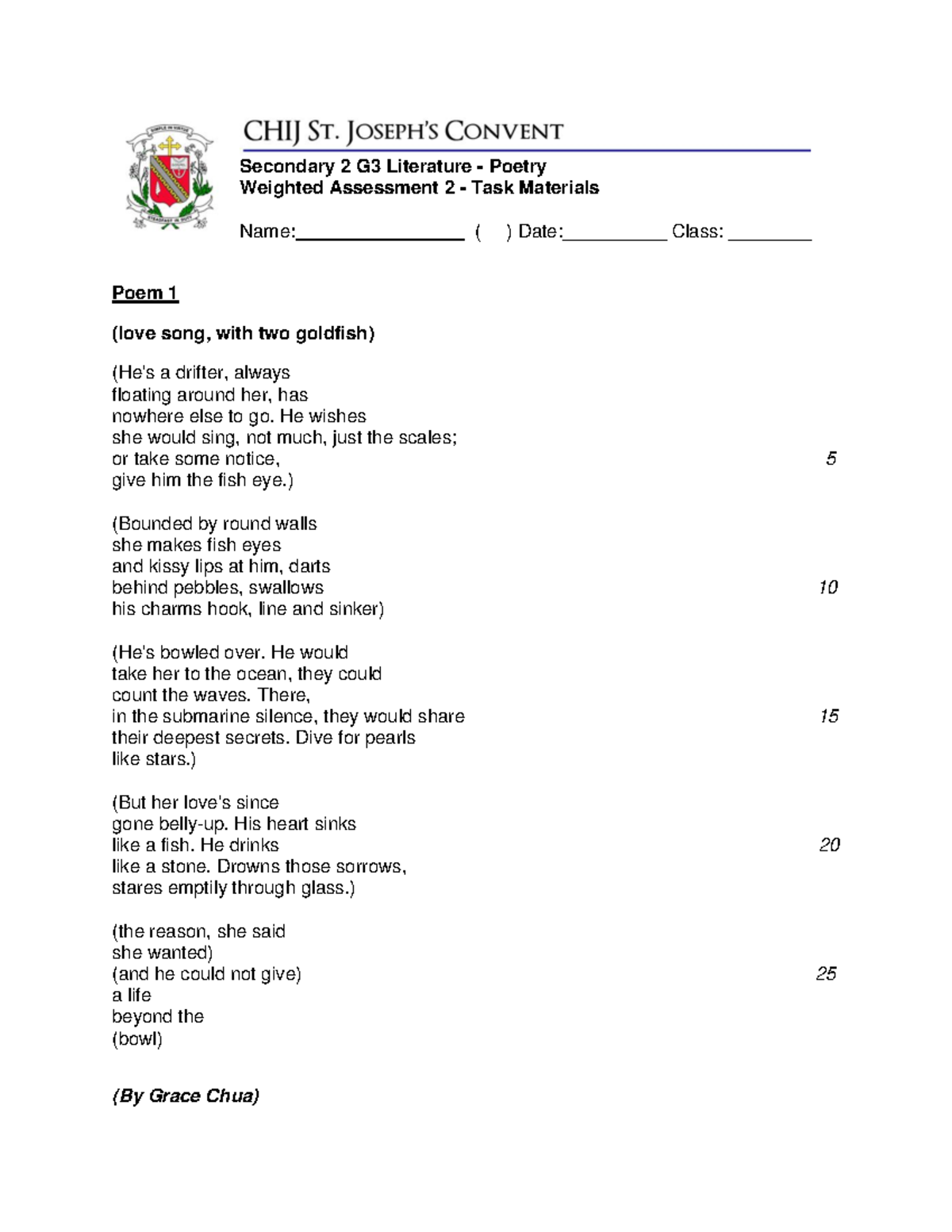 Sec 2 G3 Lit WA2 Poetry Task Materials & Analysis - Studocu