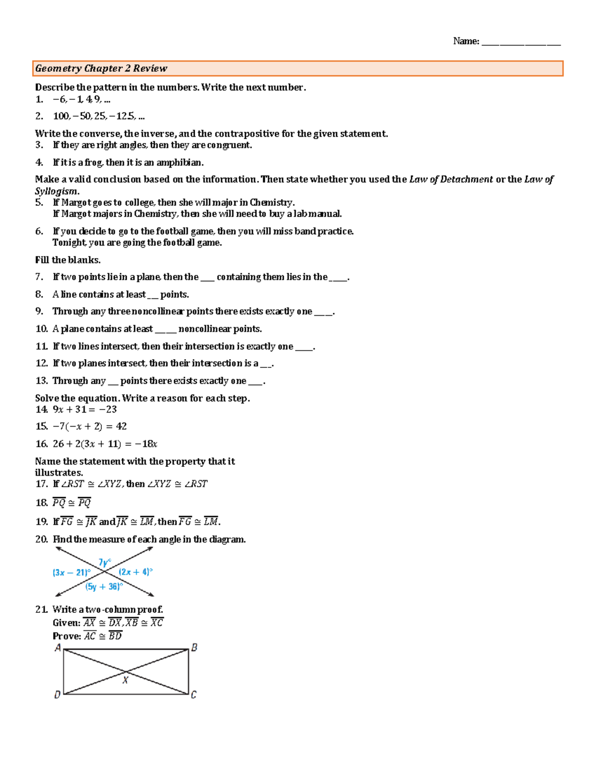 Geometry 02 - Chapter 2 Review & Practice Problems - Studocu