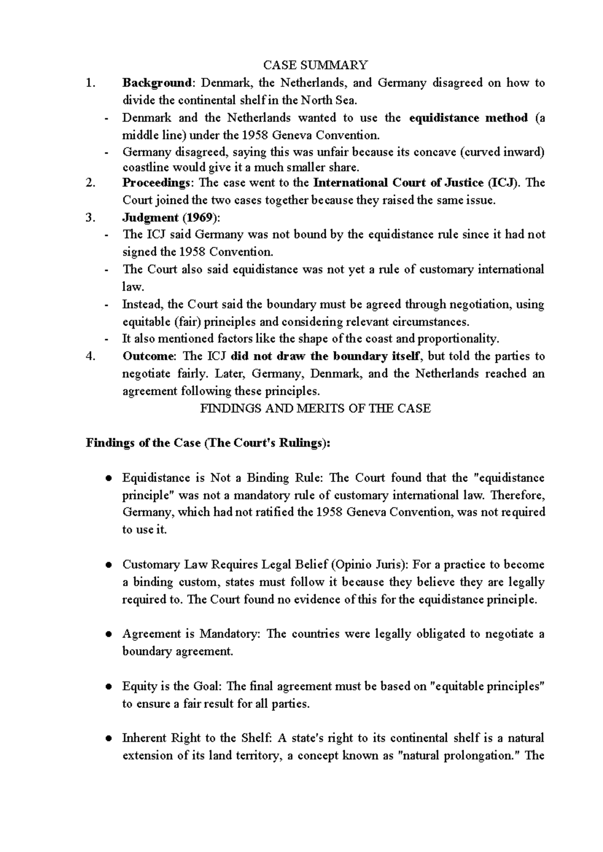 Pre PIL - 18 09 - Case Summary: ICJ Ruling on North Sea Delimitation ...