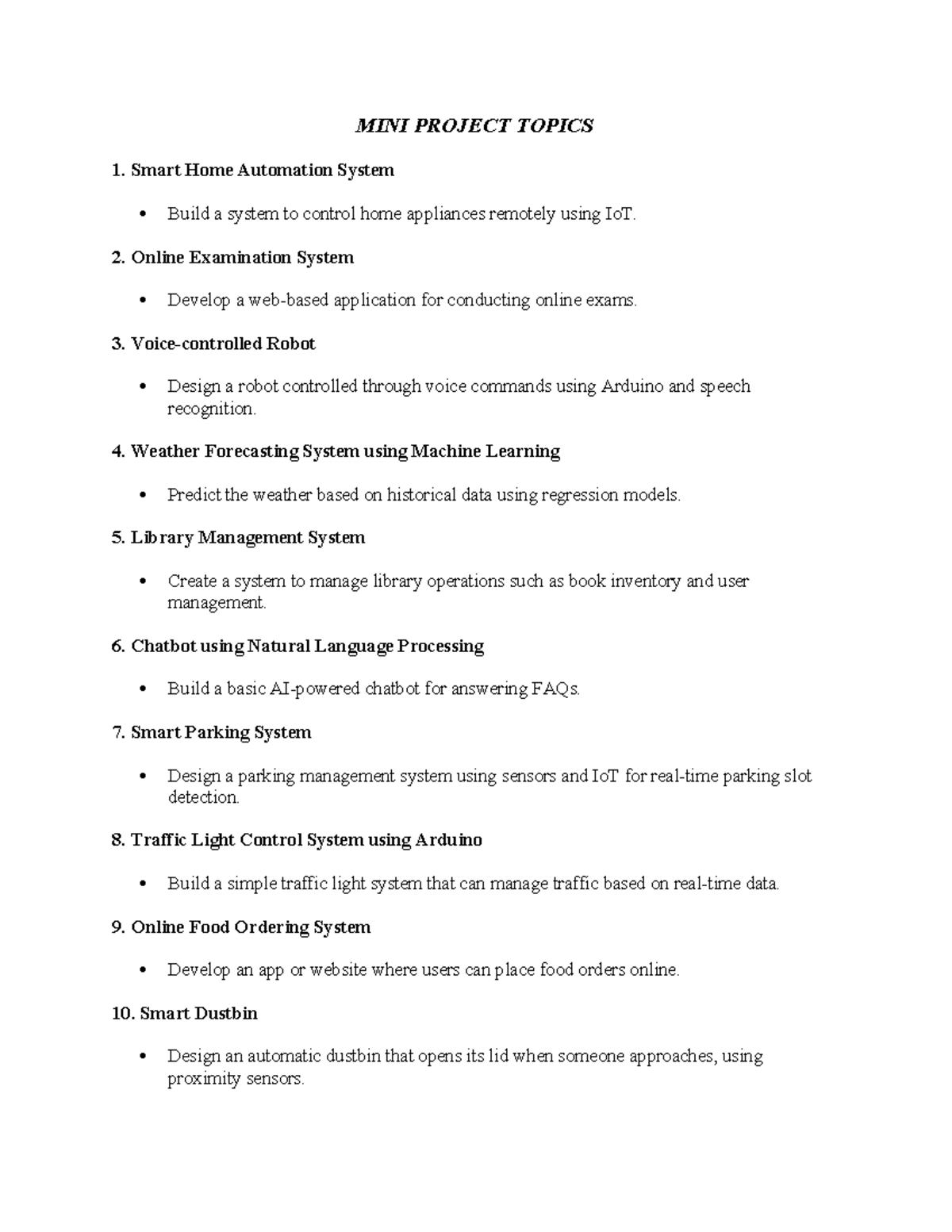 New Project Topics for Mini Projects in IoT and Software Development ...