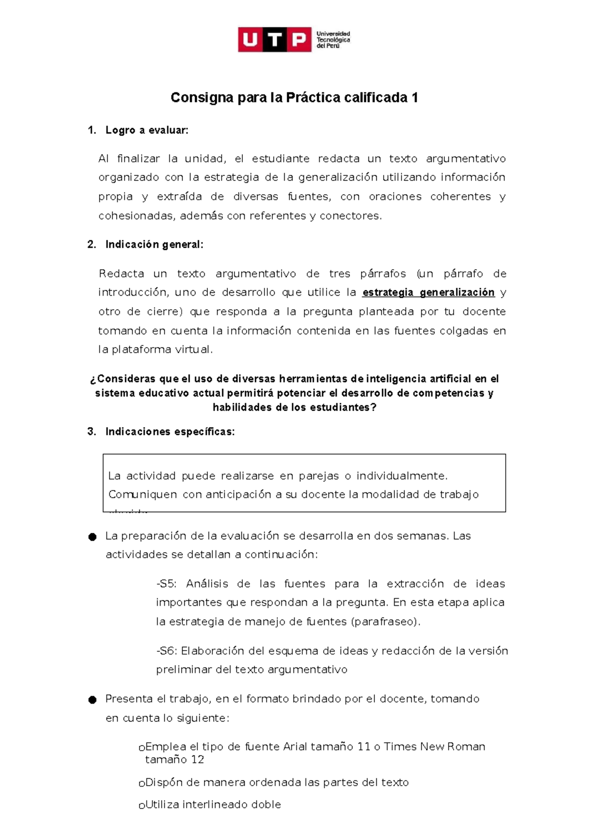 🔴 (AC-S07) Semana 07 - Tema 01: Texto Argumentativo - Práctica Calificada 1 (PC1) - Document Preview