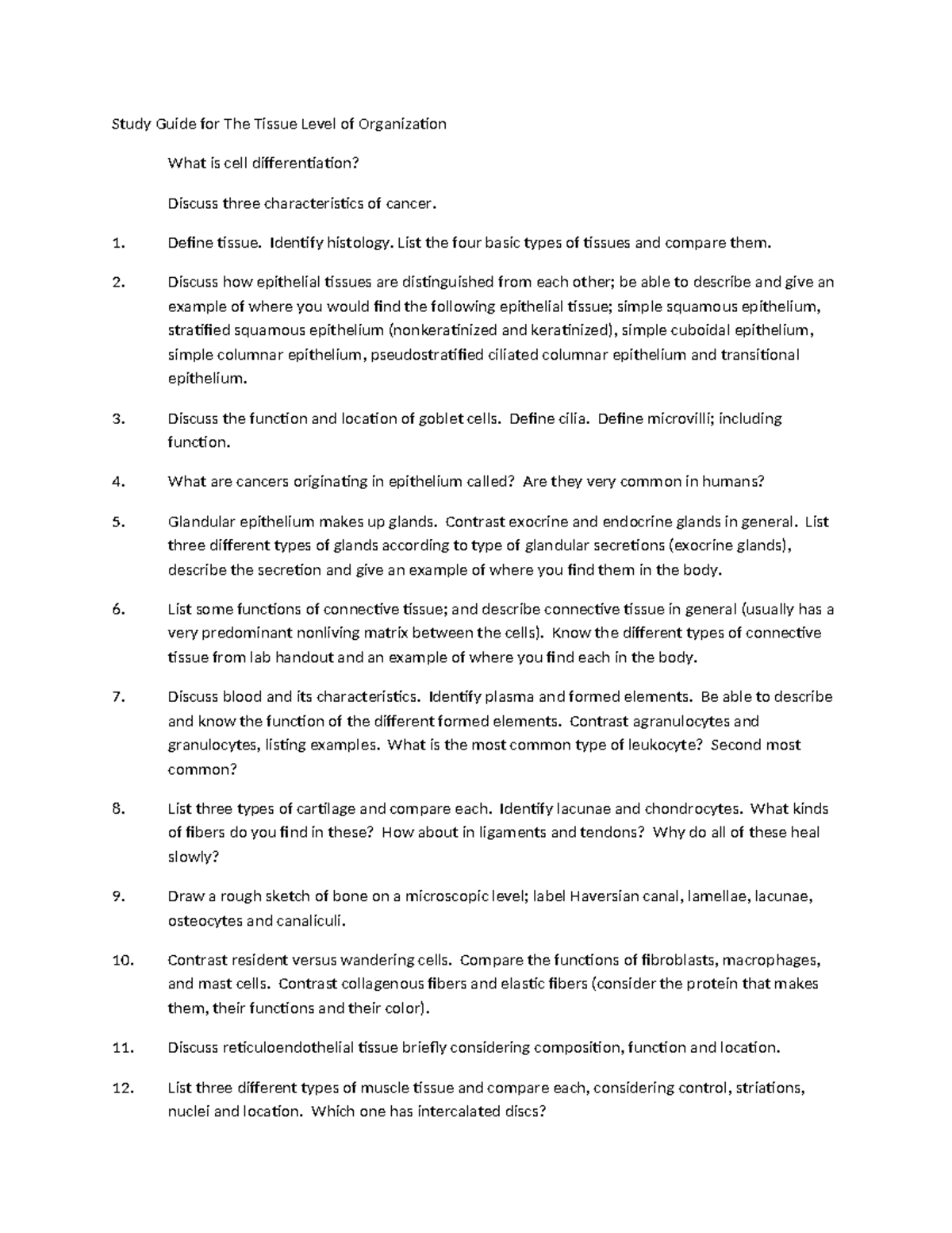 Chapter 4 Study Guide for The Tissue Level of Organization - Study ...