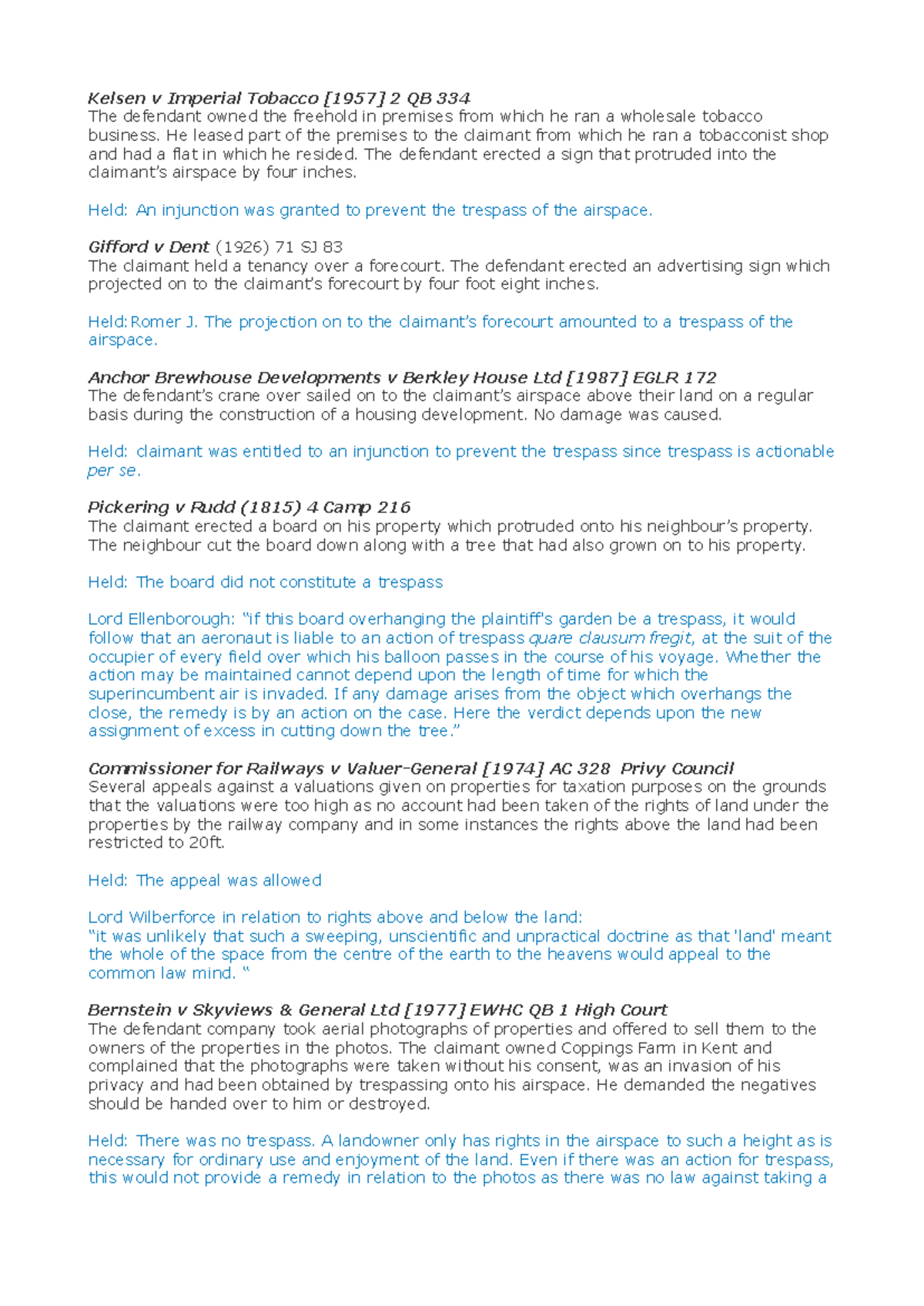 kelsen v imperial tobacco co ltd Land Rights and Airspace: Key Case Summaries in Law 101