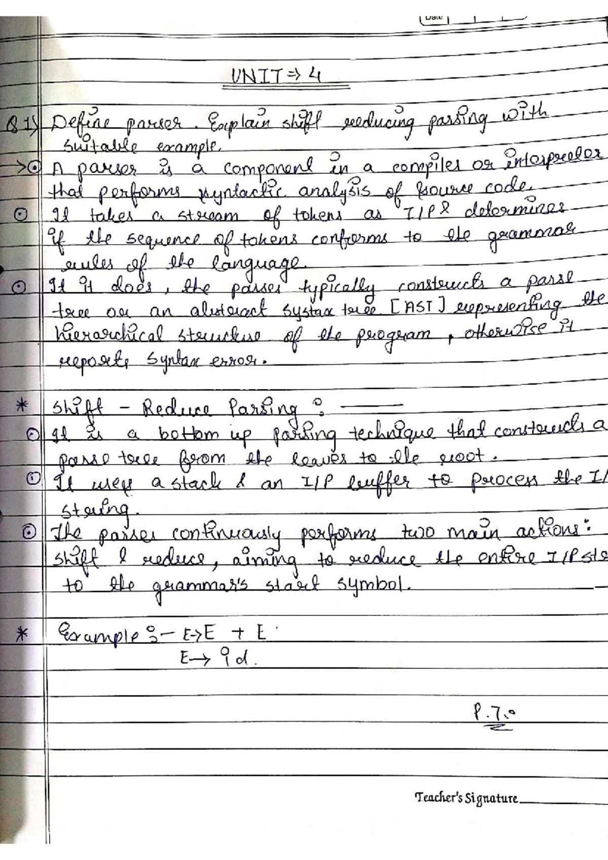 CC Unit 4 Assignment - Lecture Notes on Parsing and Code Generation ...