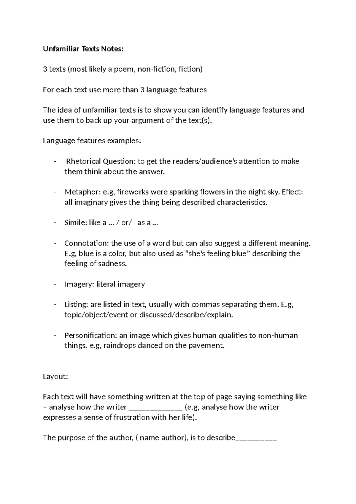 ENG101 Unfamiliar Texts Notes: Analyzing Language Features in ...