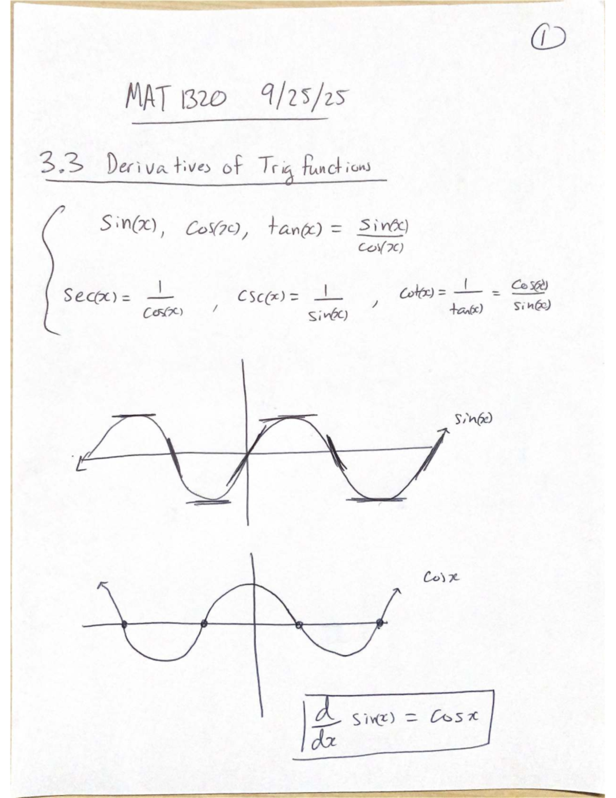 MAT 1320 Final Exam Notes on Trigonometric Derivatives - Studocu
