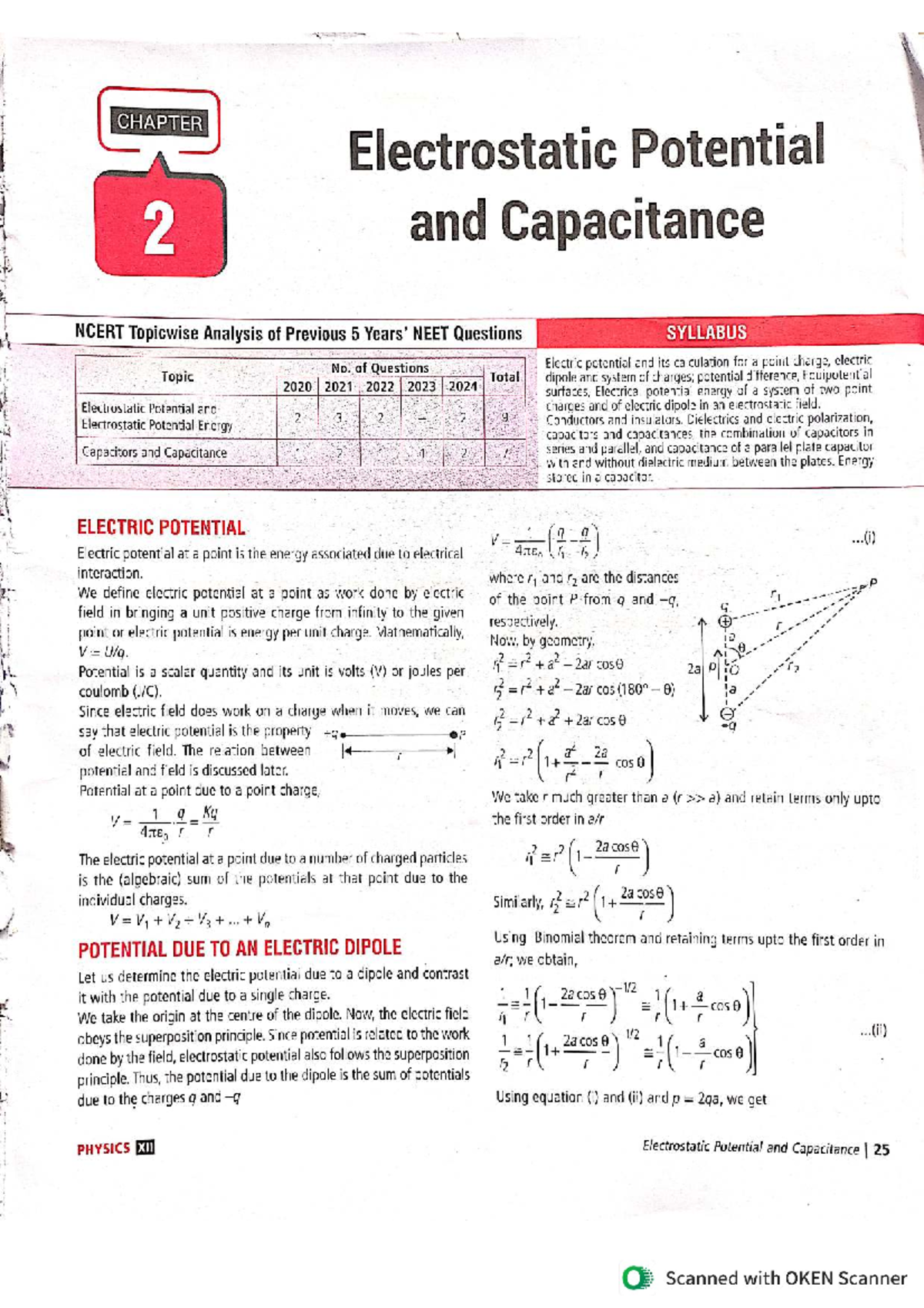 Electrostatic Potential & Capacitance NEET: Topicwise Analysis and ...