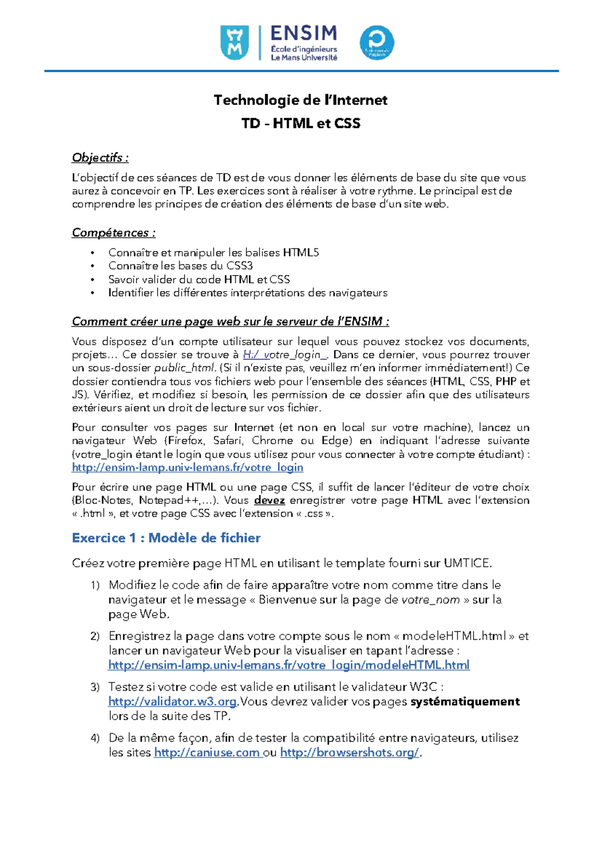 TD HTML et CSS : Exercices Pratiques et Objectifs de Création - Studocu