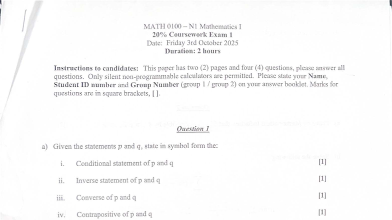 MATH N1 Mathematics 1 Coursework Exam 1 - October 3, 2025 - Studocu