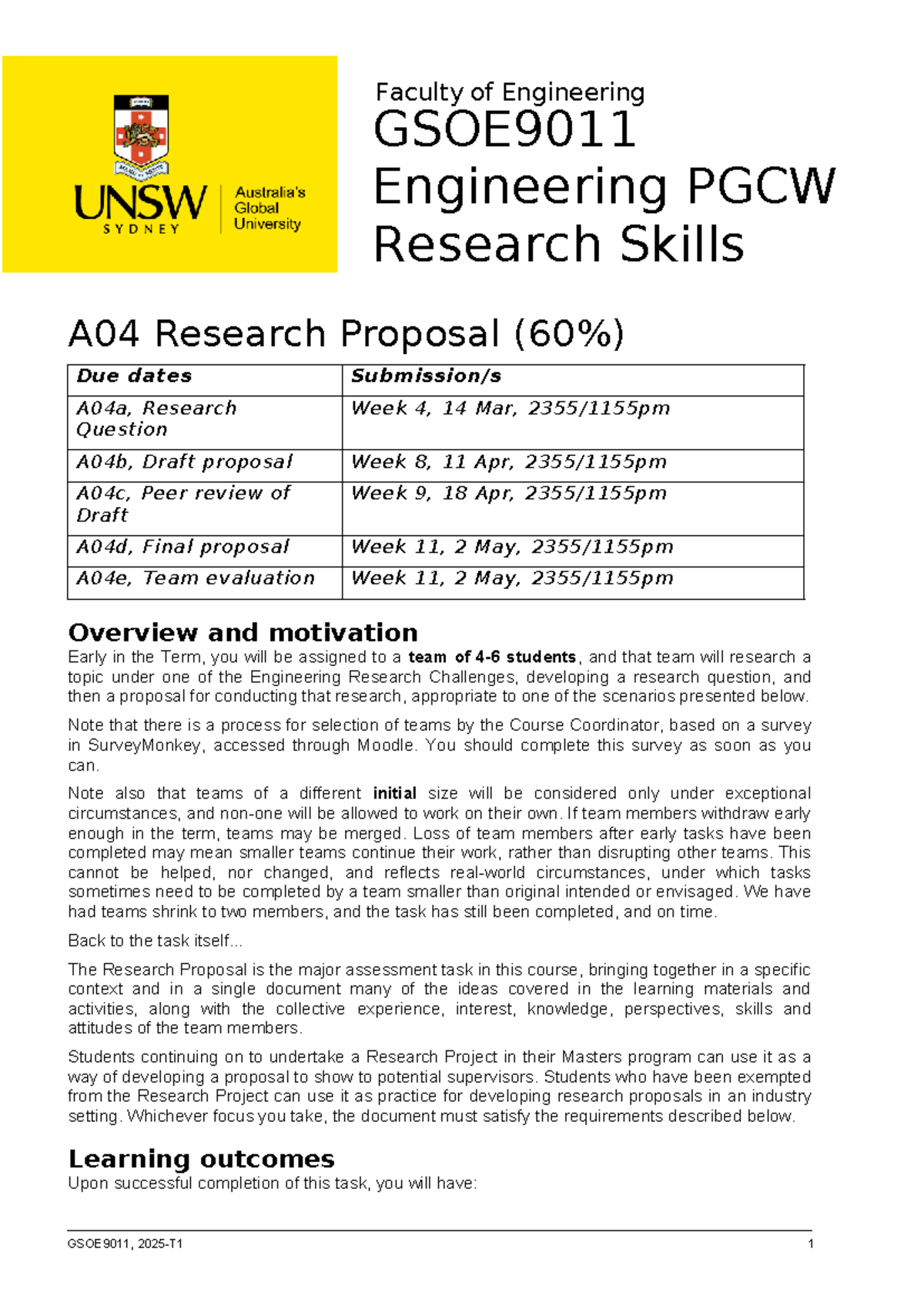 GSOE9011 A04 Research Proposal Guide for Engineering PGCW 2025-T1 - Studocu