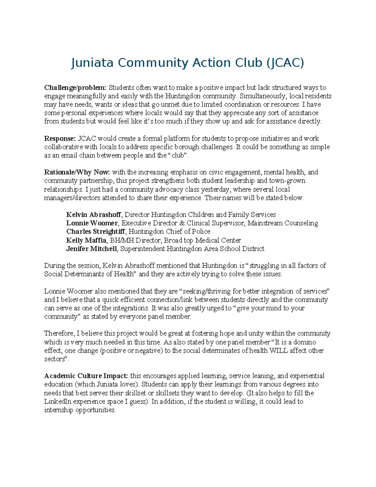JCAC Project Evaluation: Enhancing Community Engagement in Huntingdon ...