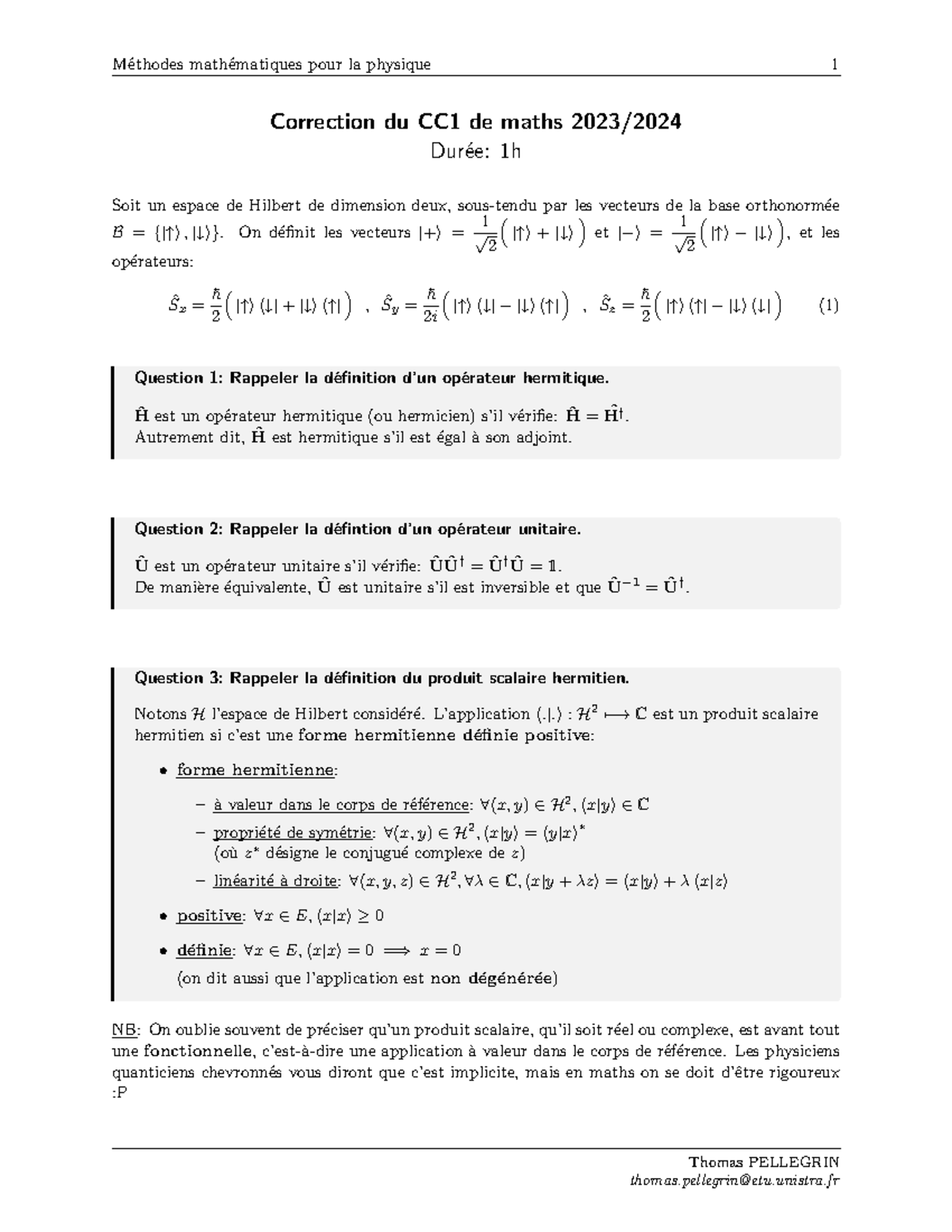Correction CC1 maths 2324 - Correction du CC1 de maths 2023/ Dur ́ee ...