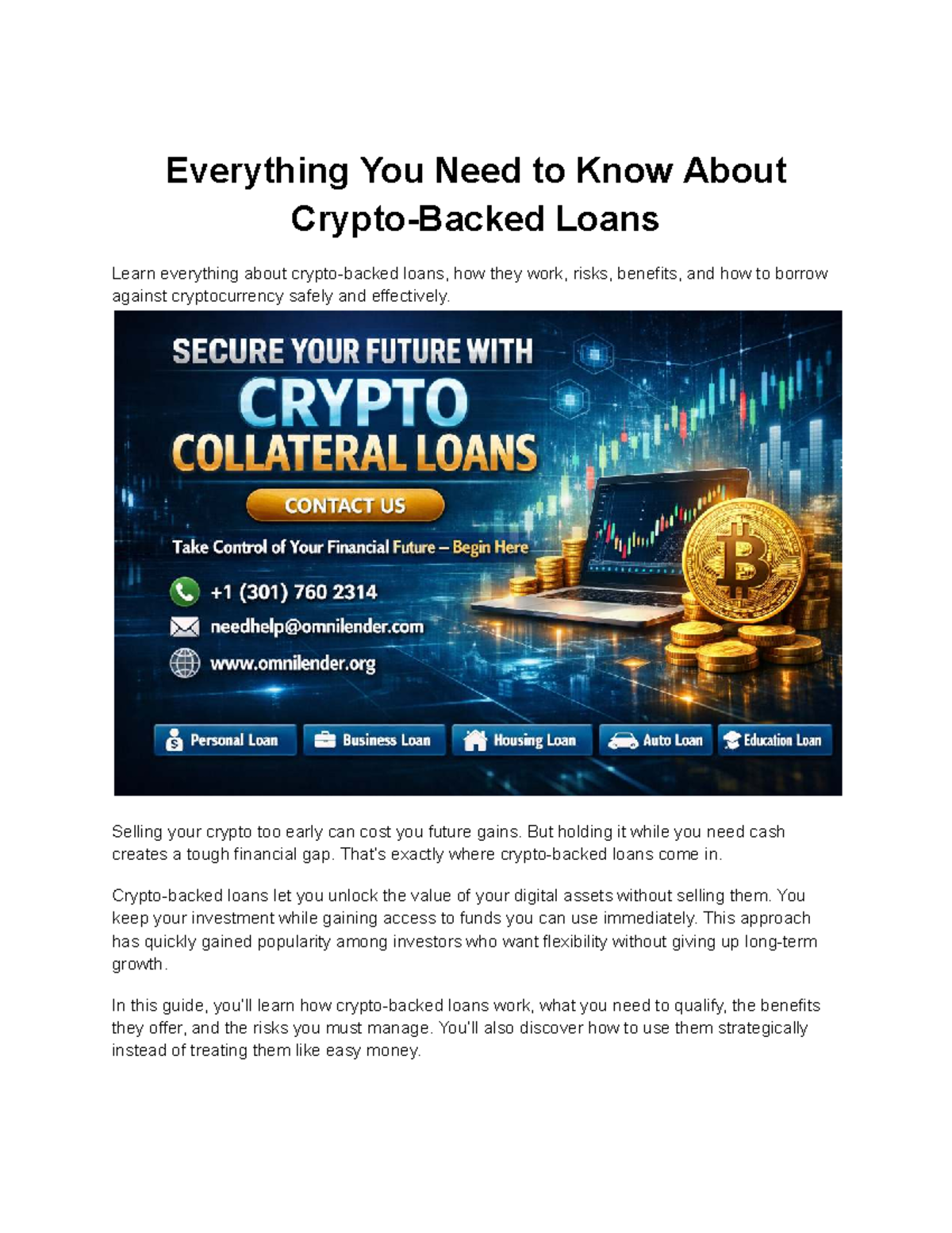 Comprehensive Guide to Crypto-Backed Loans: Risks & Benefits - Studocu